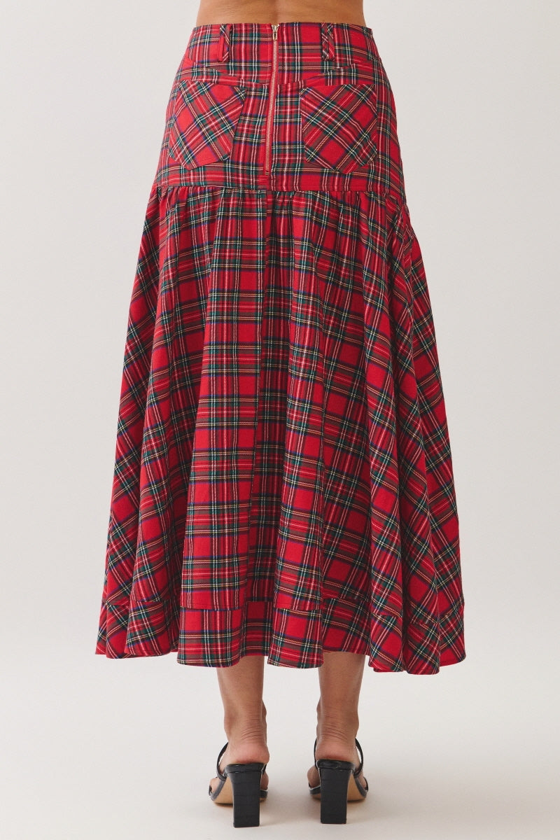 PLAID PRINTED A LINE MAXI SKIRT