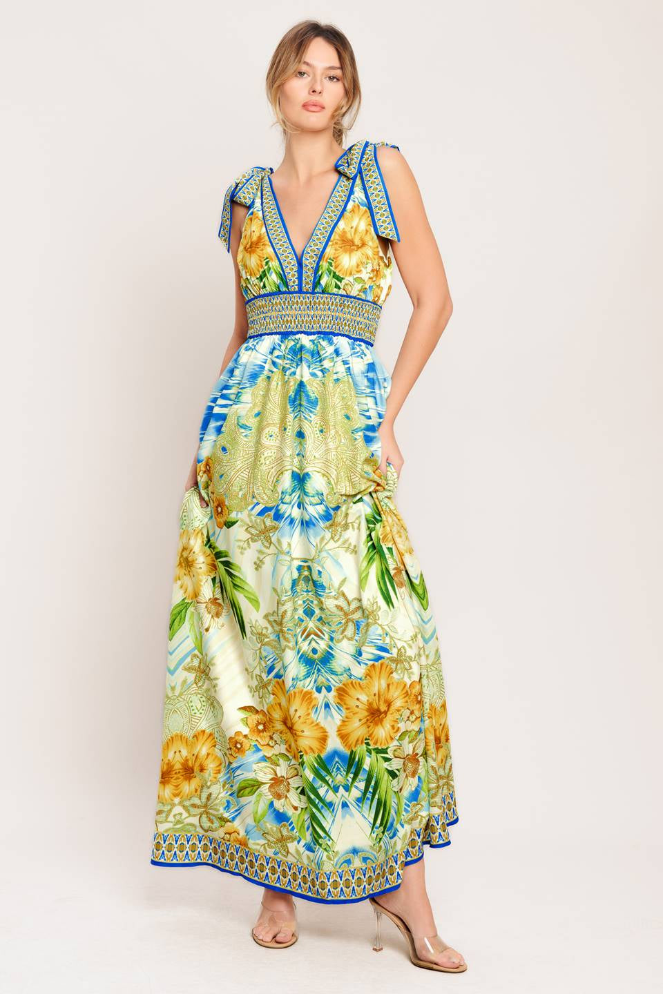PRINTED WOVEN MAXI DRESS