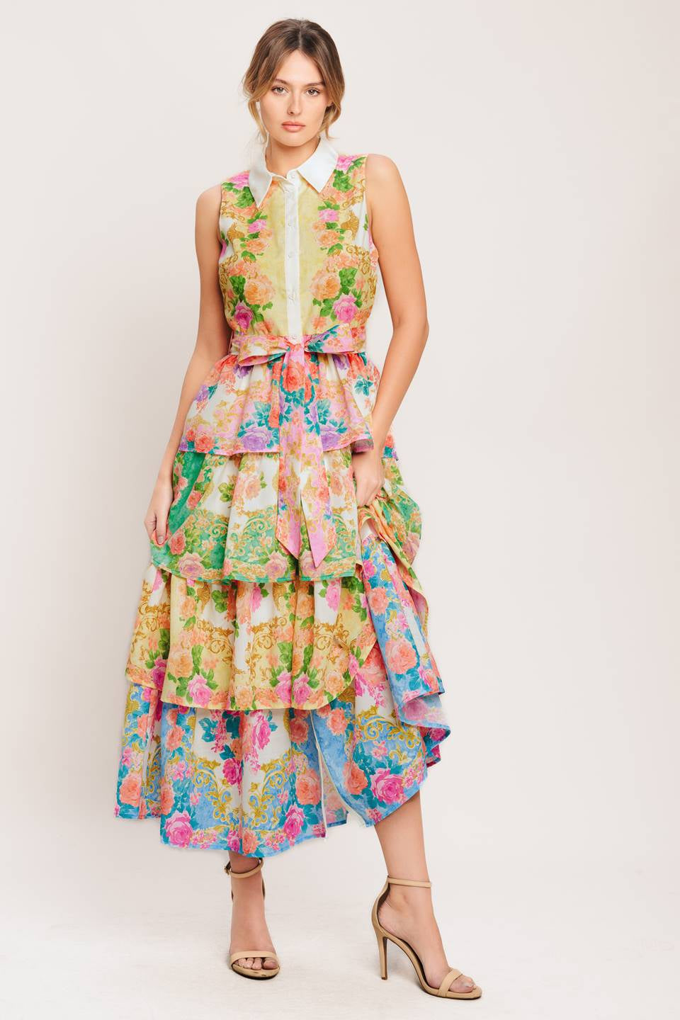 PRINTED WOVEN MIDI DRESS