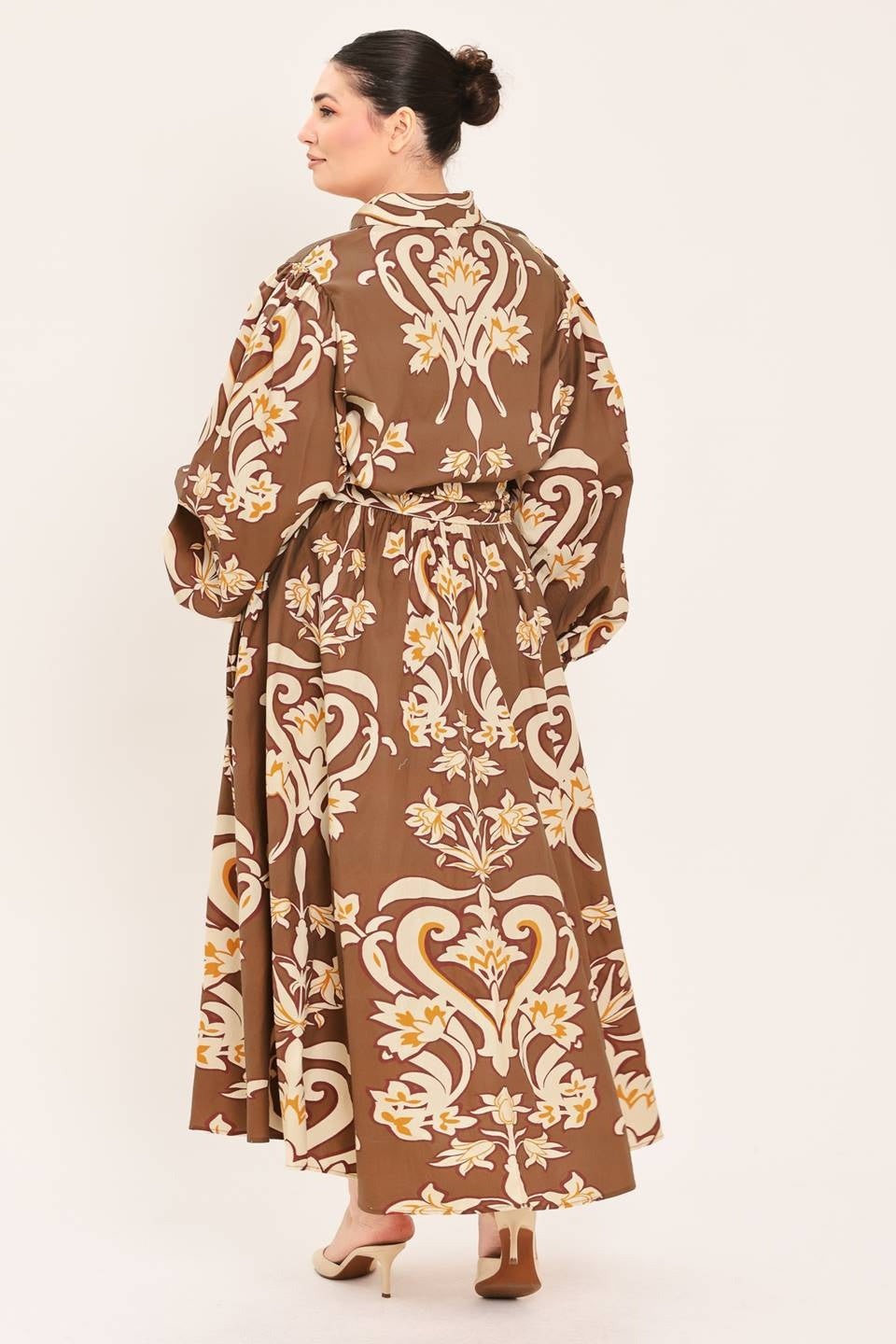 PLUS - PRINTED WOVEN SHIRT MAXI DRESS