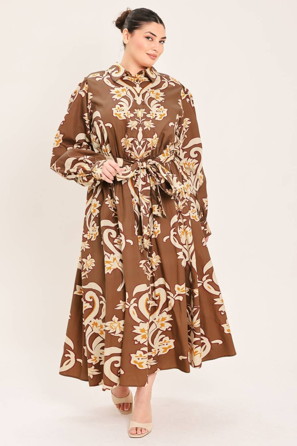 PLUS - PRINTED WOVEN SHIRT MAXI DRESS