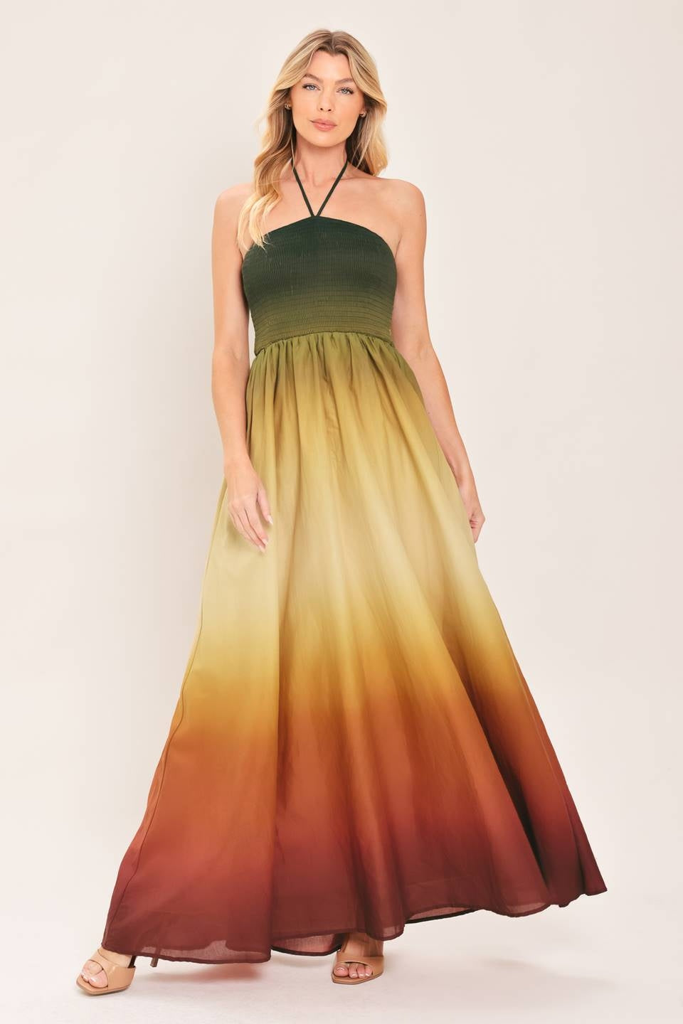 PRINTED WOVEN OMBRE MAXI DRESS