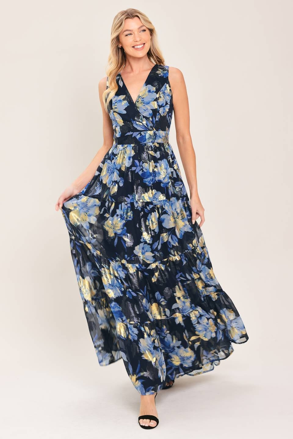 PRINTED JACQUARD WOVEN MAXI DRESS