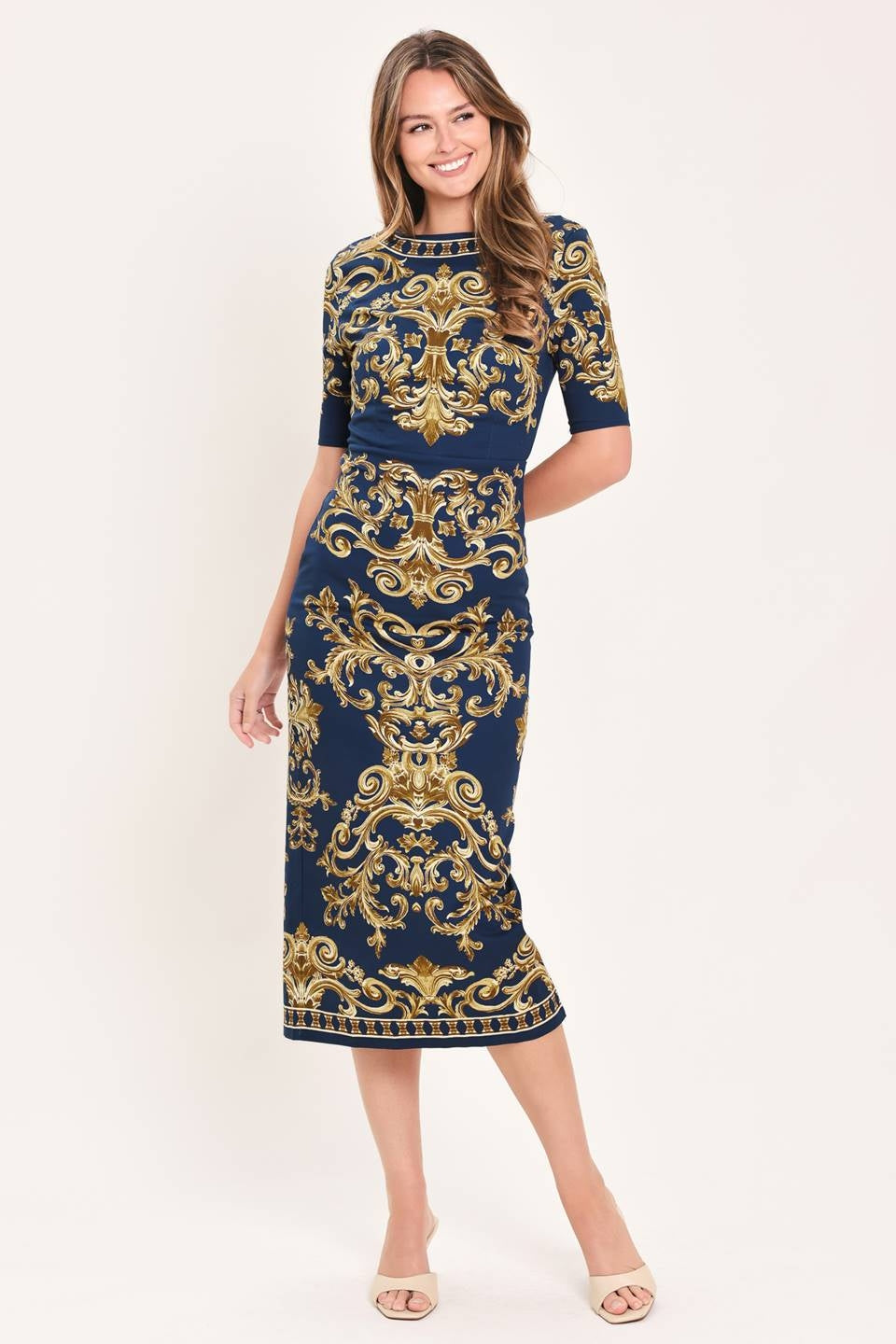 PRINTED WOVEN MIDI DRESS