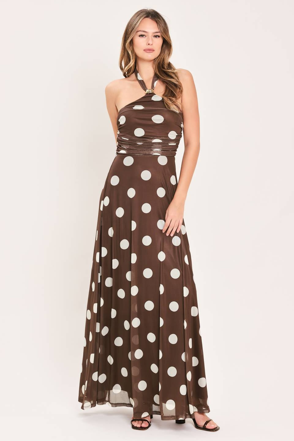 PRINTED POWER MESH MAXI DRESS
