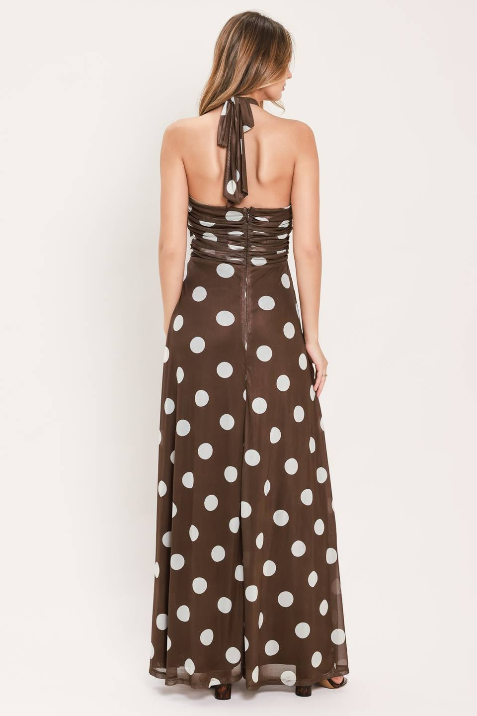 PRINTED POWER MESH MAXI DRESS