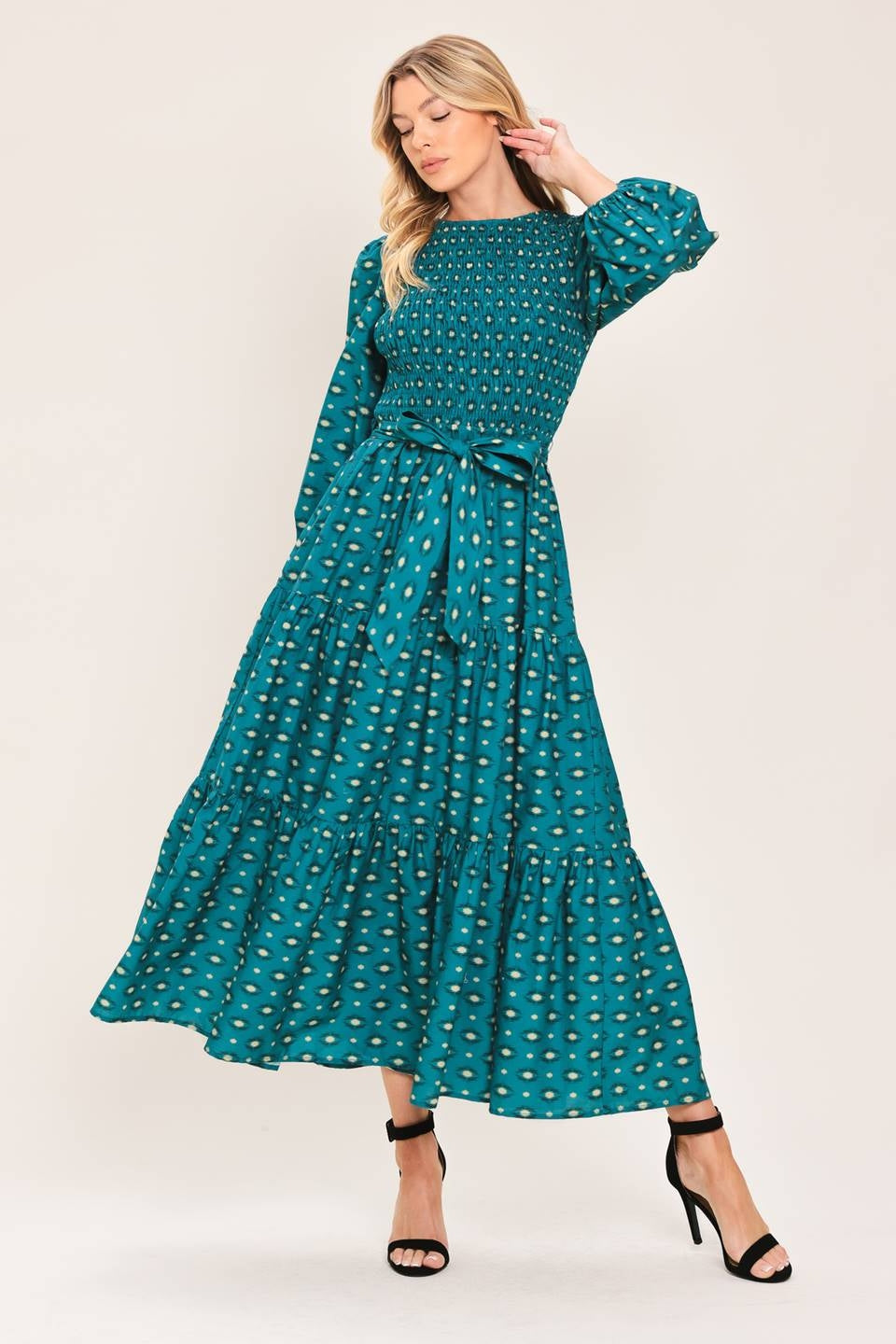 PRINTED WOVEN MIDI DRESS