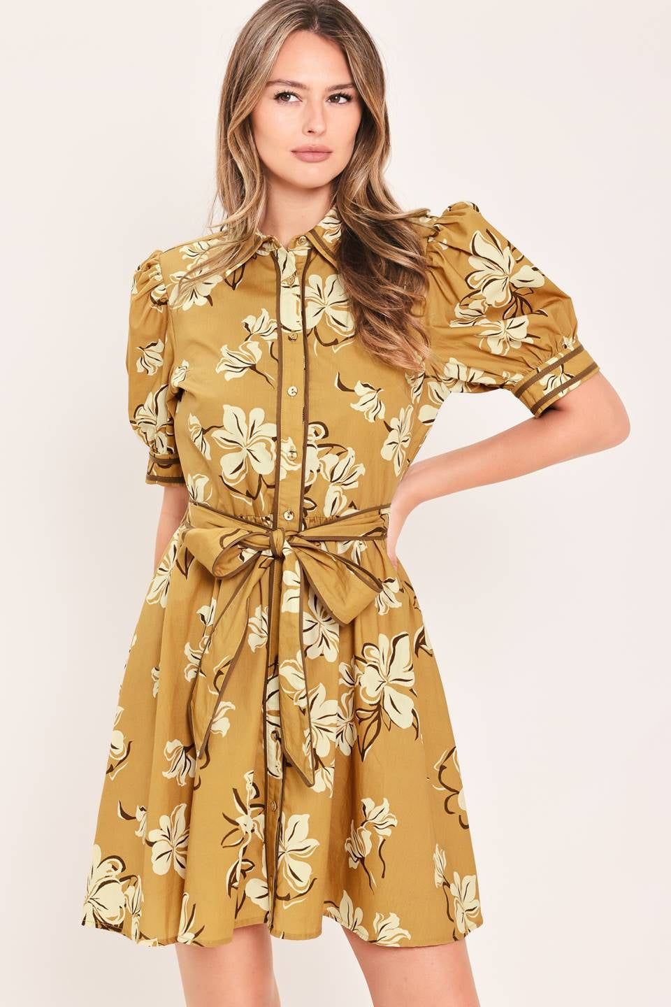 PRINTED WOVEN MINI SHIRT DRESS