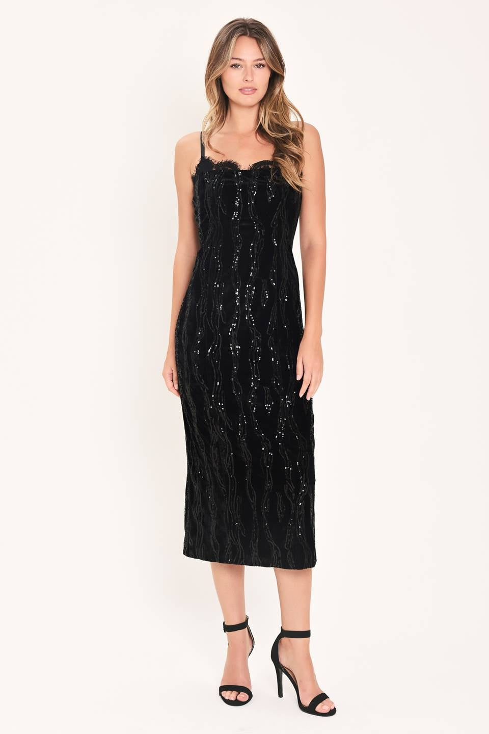 SEQUINED VELVET MIDI DRESS