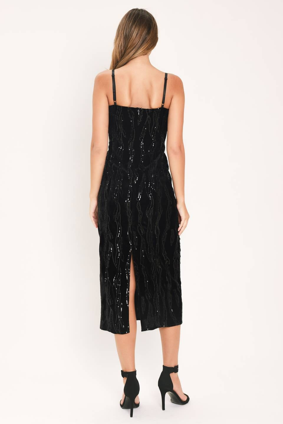 SEQUINED VELVET MIDI DRESS