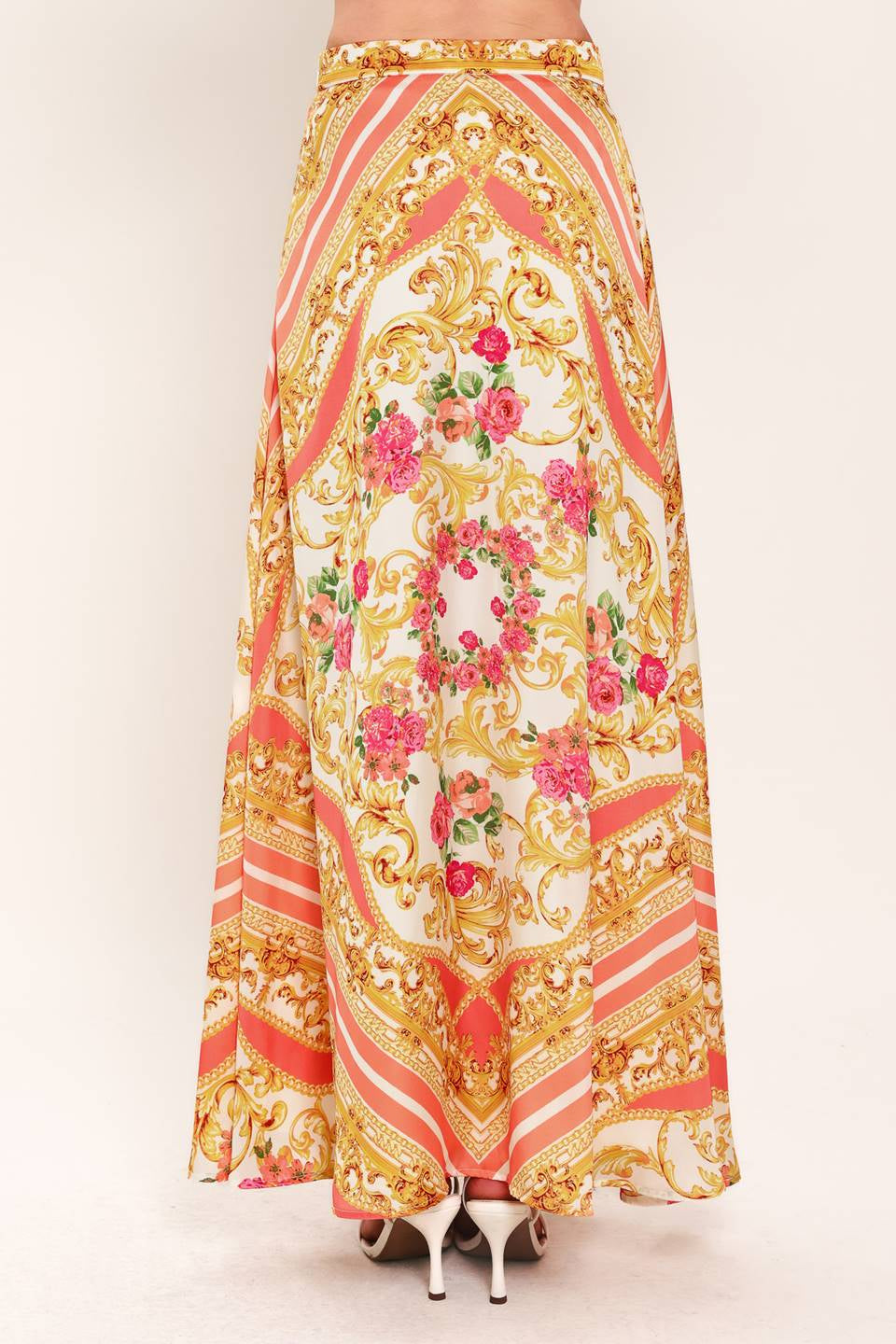 PRINTED WOVEN MIDI CIRCLE SKIRT