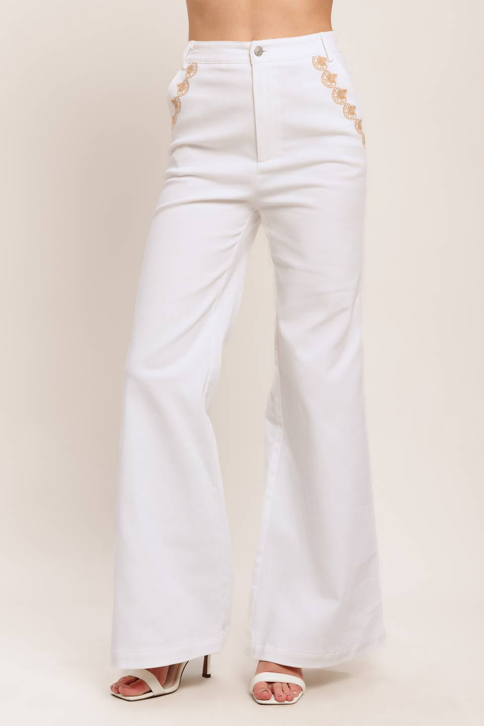 SOLID WOVEN WIDE LEG PANTS