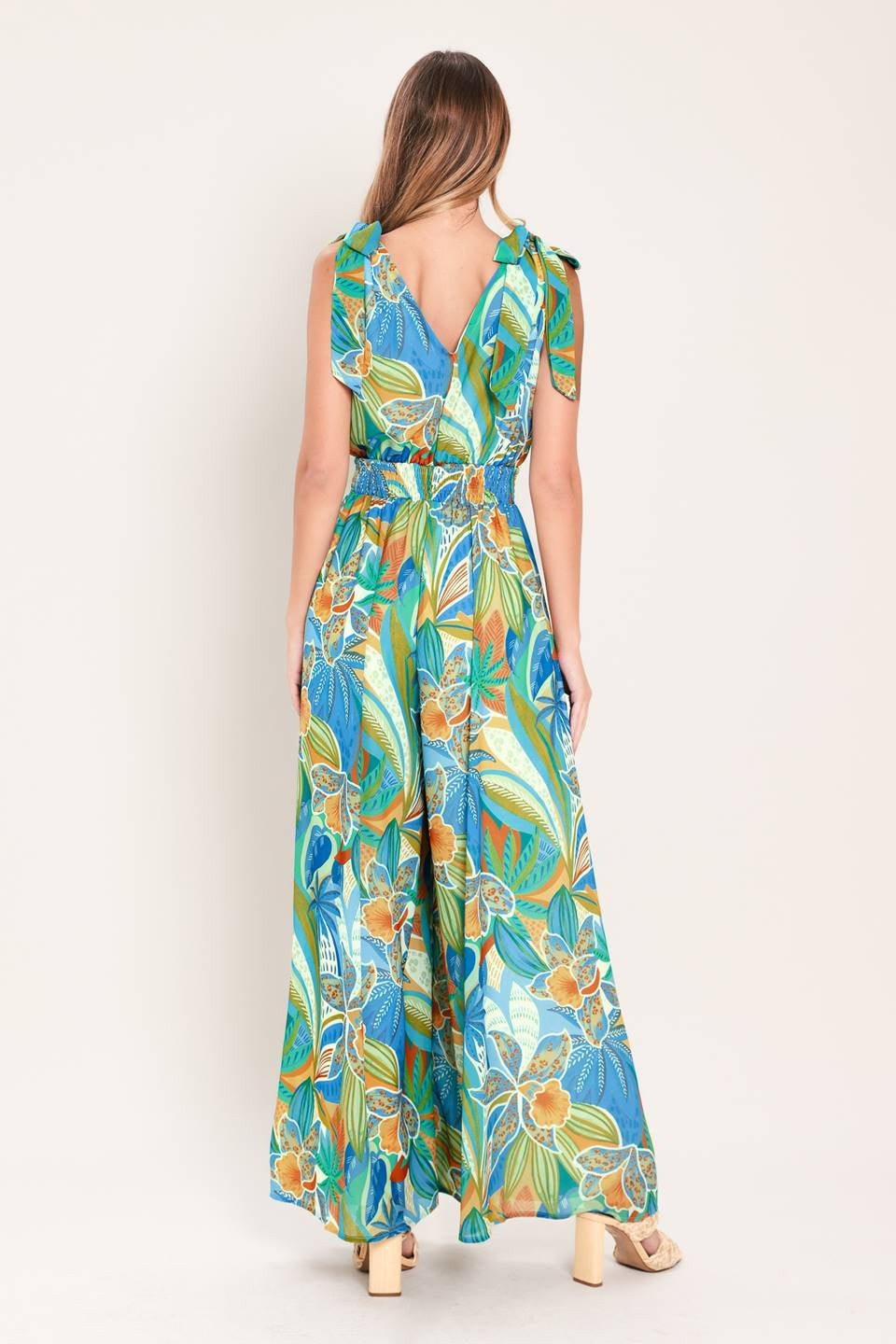 PRINTED WOVEN WIDE LEG JUMPSUIT