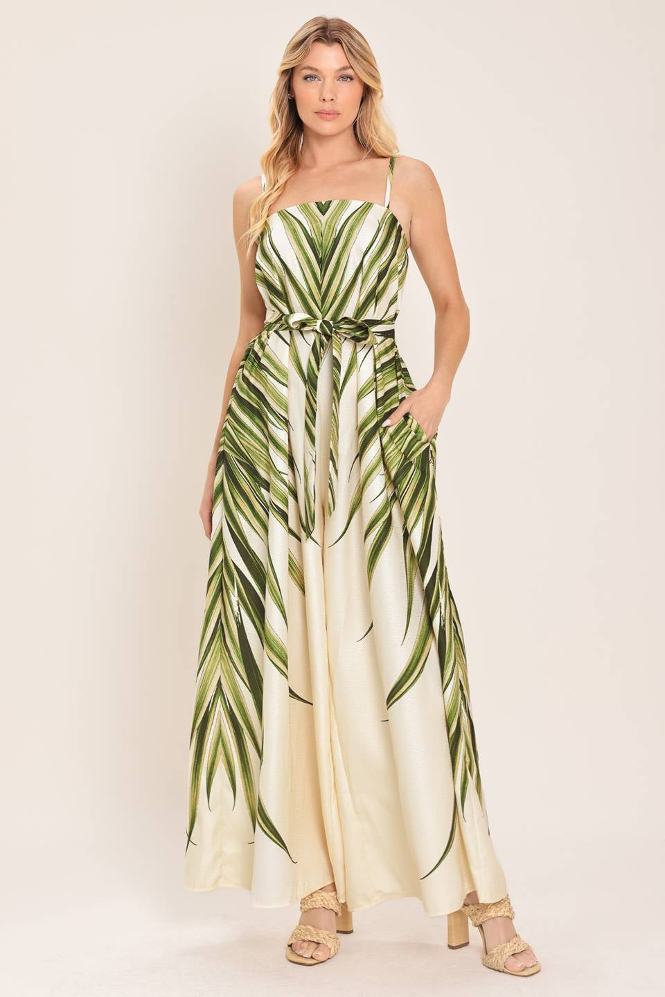PRINTED WOVEN WIDE LEG JUMPSUIT