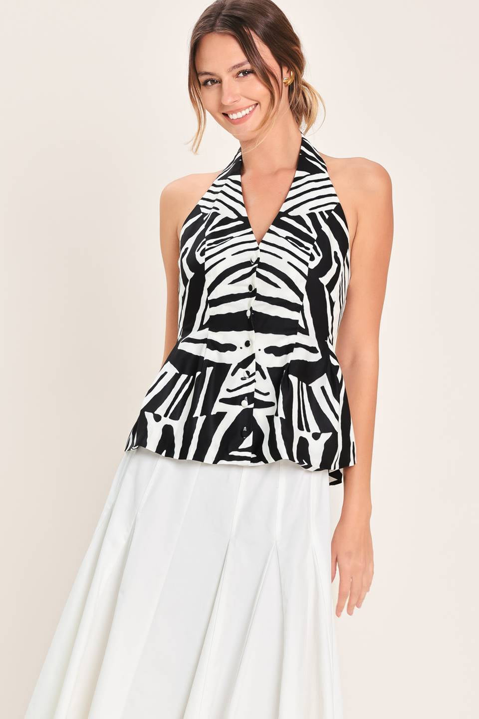 PRINTED WOVEN HALTER TOP