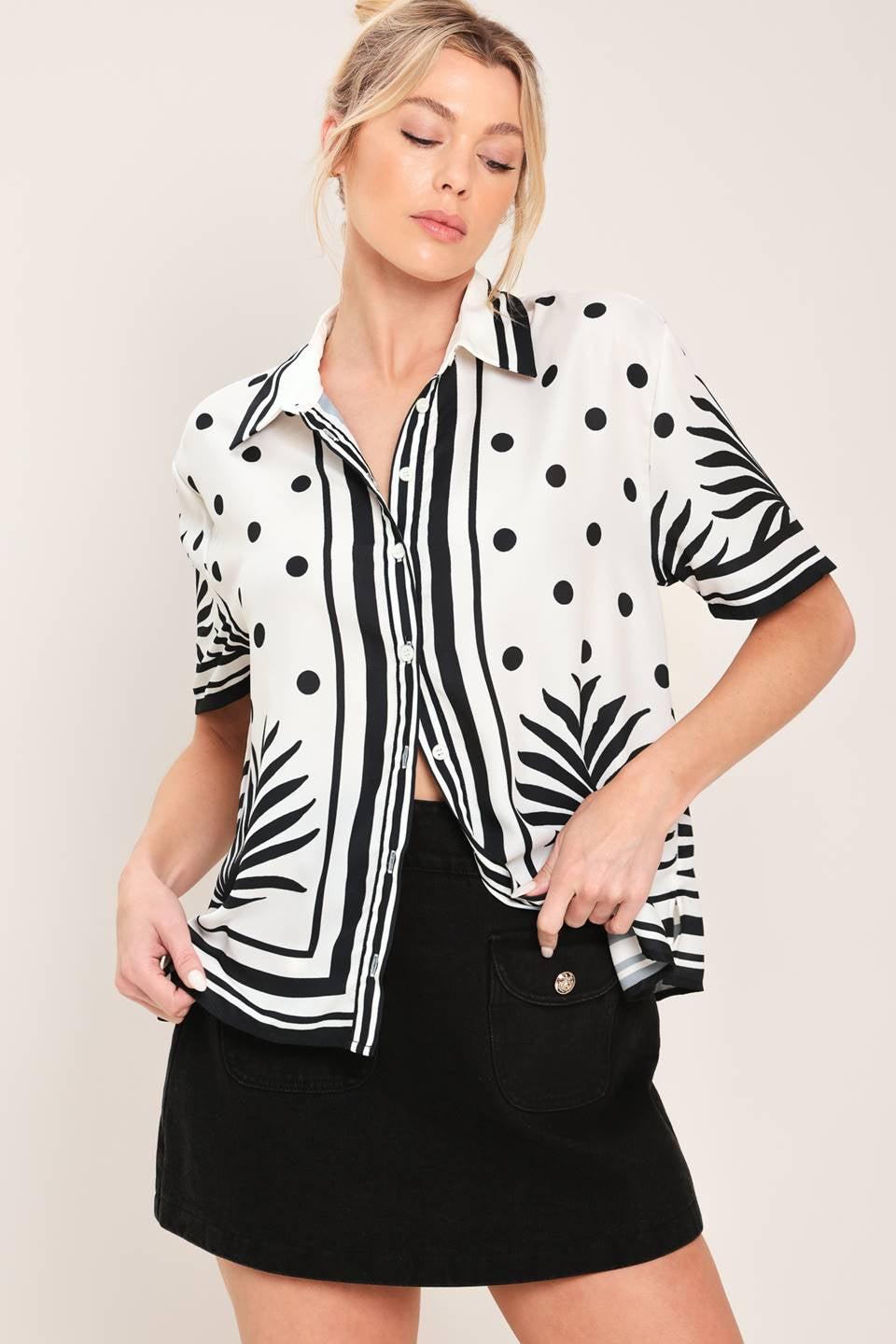 PRINTED WOVEN BUTTON DOWN SHIRT