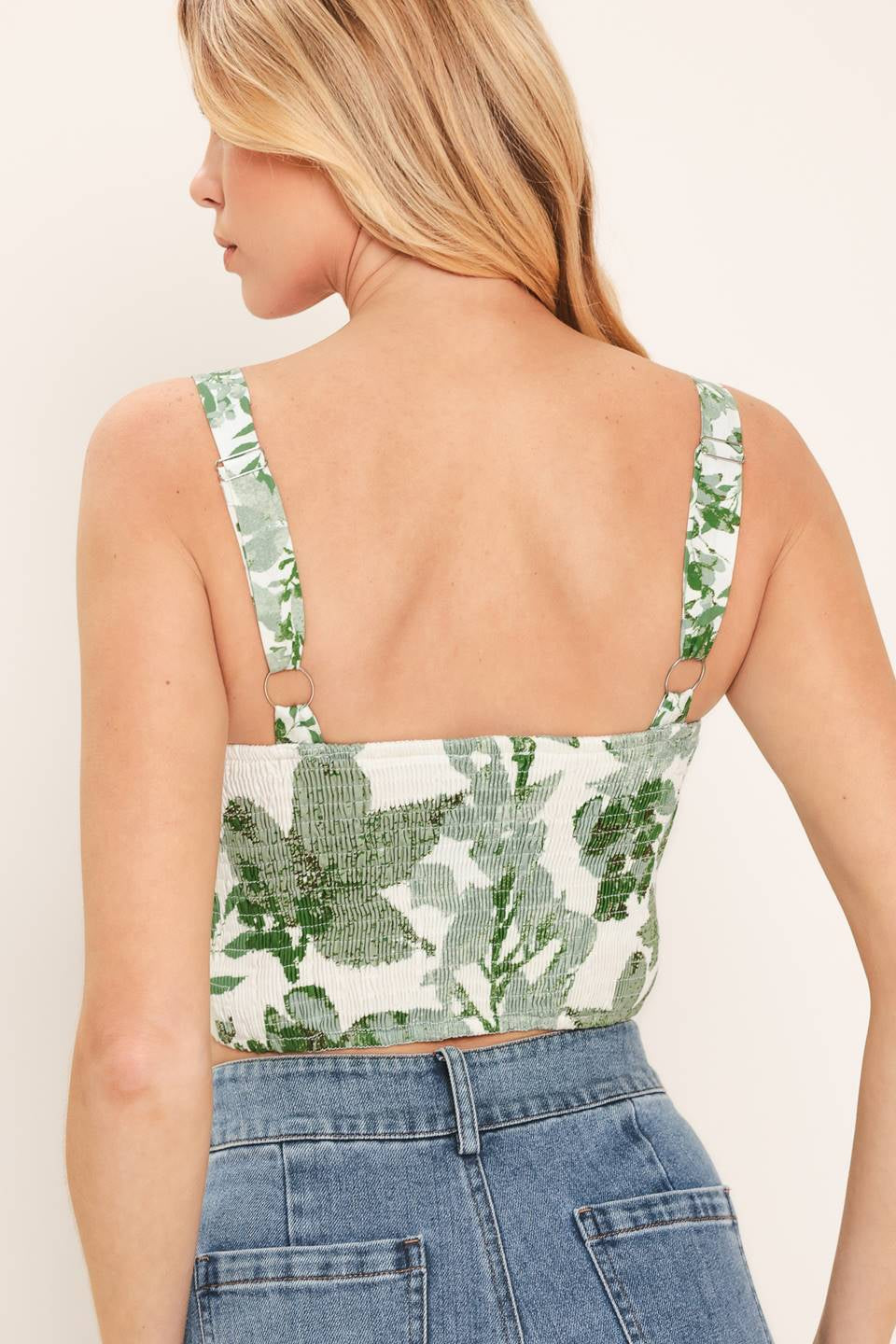 PRINTED WOVEN BUSTIER CROP TOP