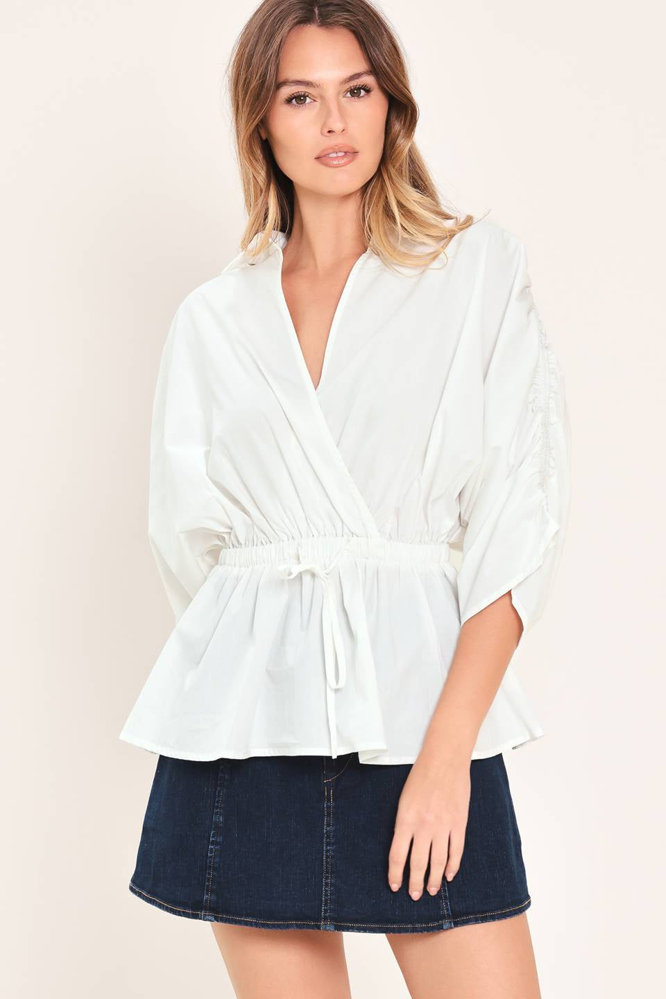 SOLID WOVEN PEPLUM TOP