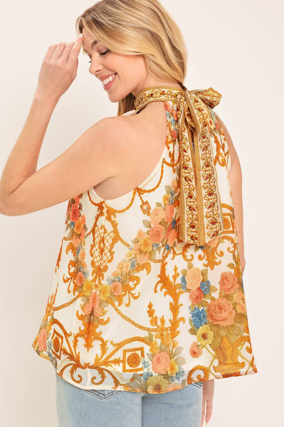 PRINTED WOVEN HALTER TOP
