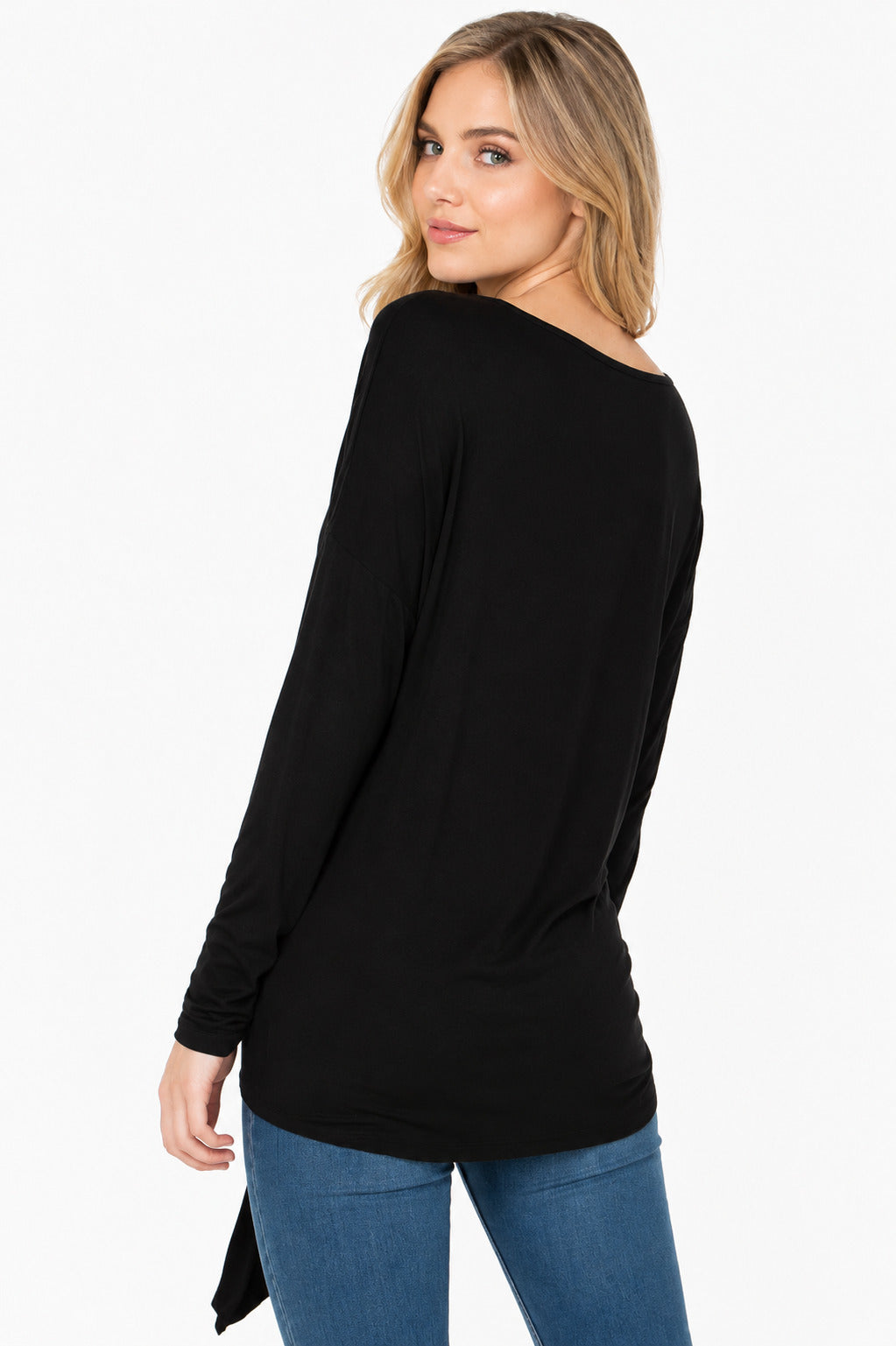 SOLID LONG SLEEVES SELF TIE FRONT TOP 95% POLY 5% SPAN MADE IN USA