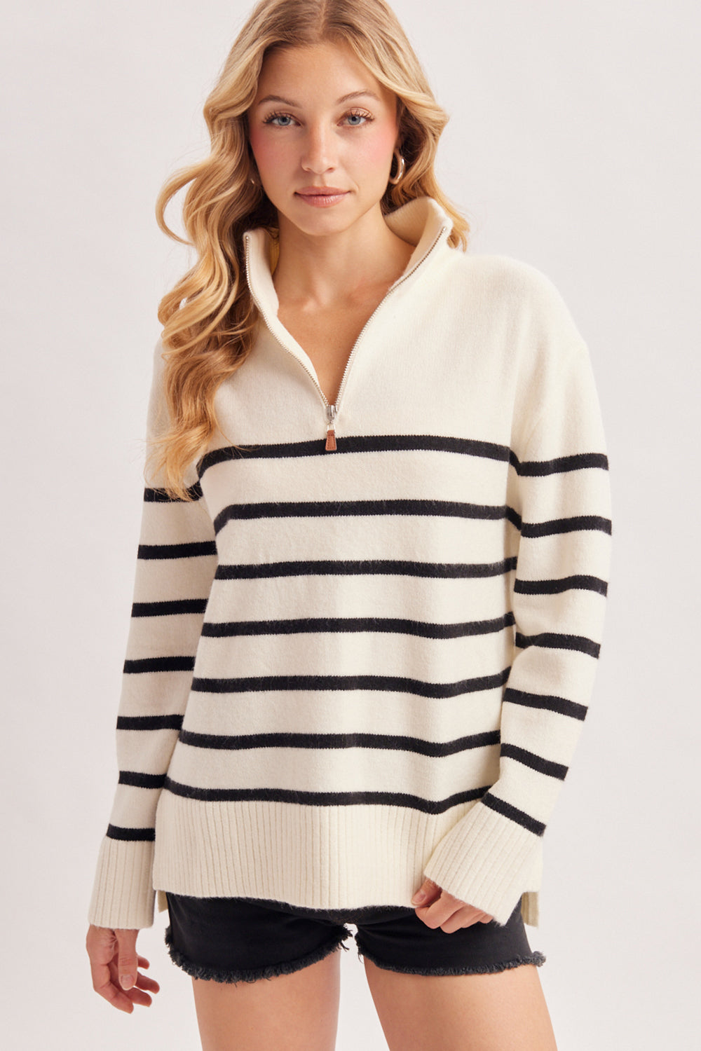 HALF ZIP STRIPED PULLOVER