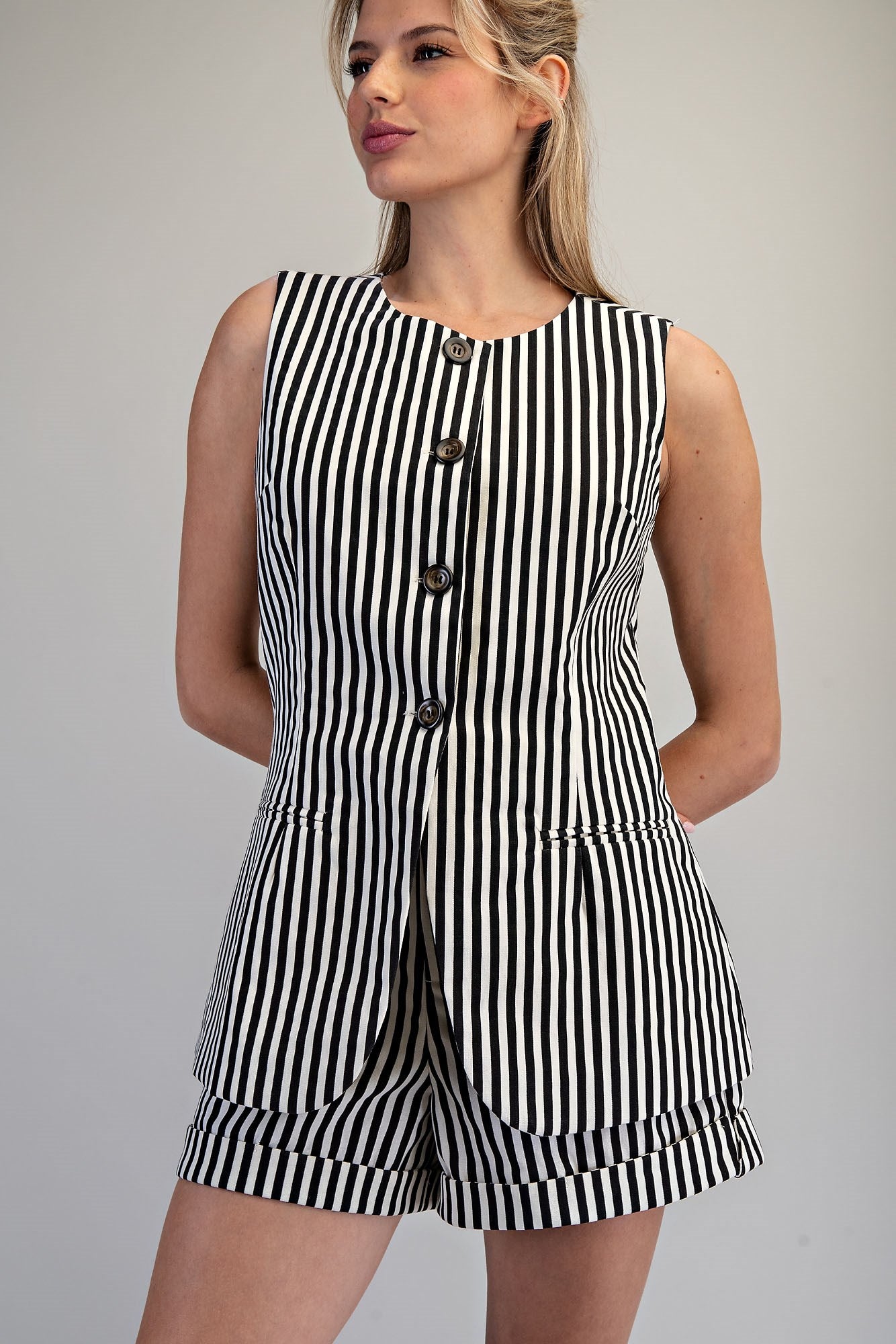 STRIPED BUTTON DOWN VEST