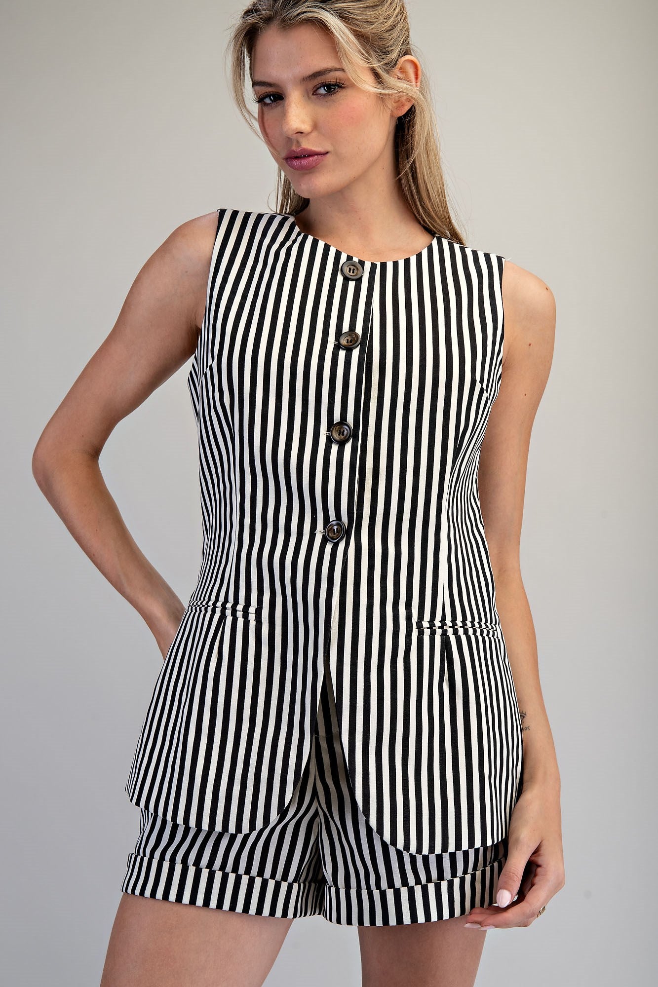 STRIPED BUTTON DOWN VEST