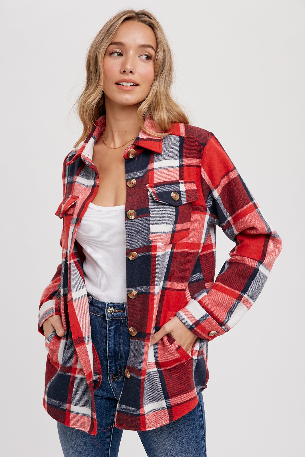 FLANNEL PLAID BUTTON DOWN SHACKET