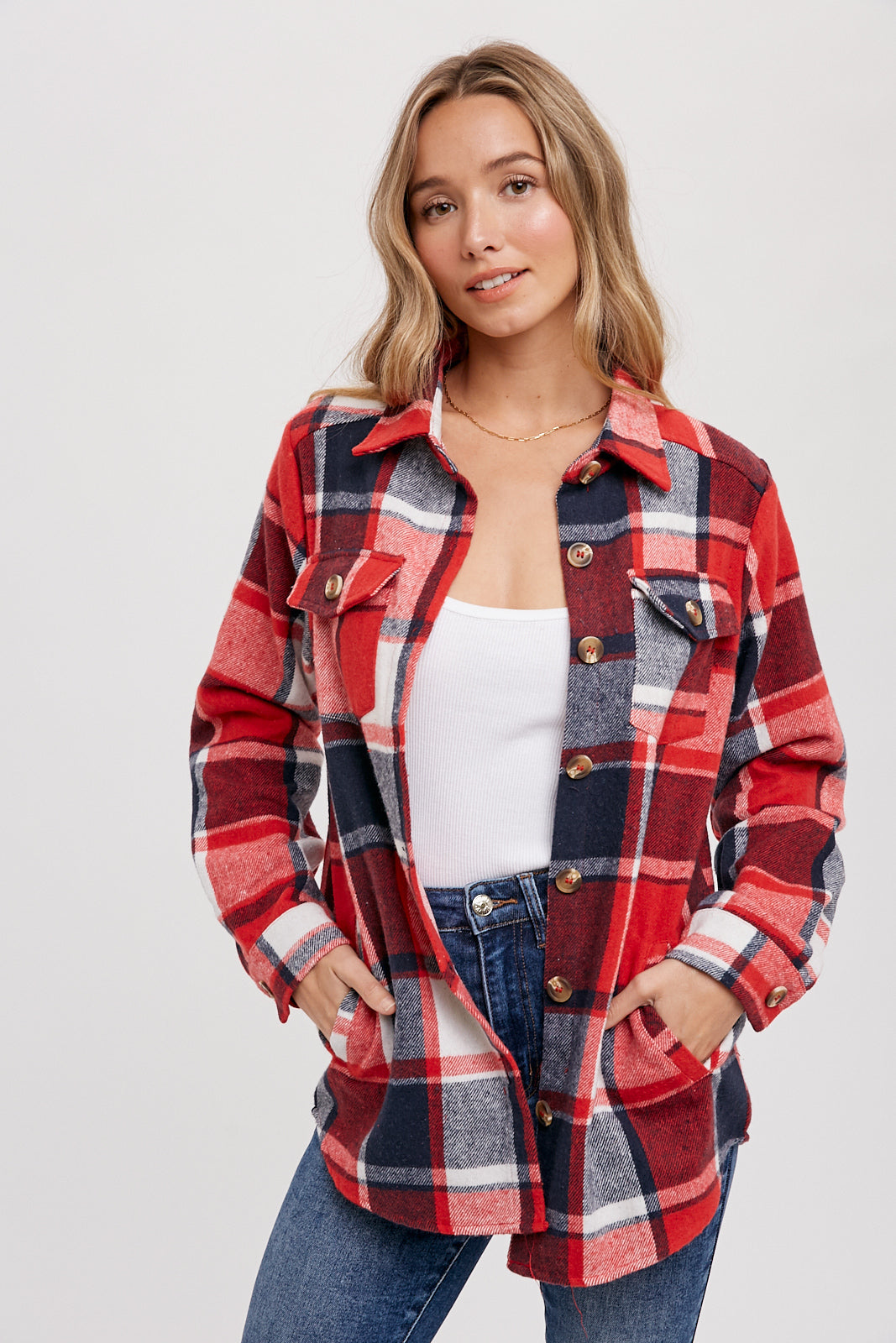 FLANNEL PLAID BUTTON DOWN SHACKET