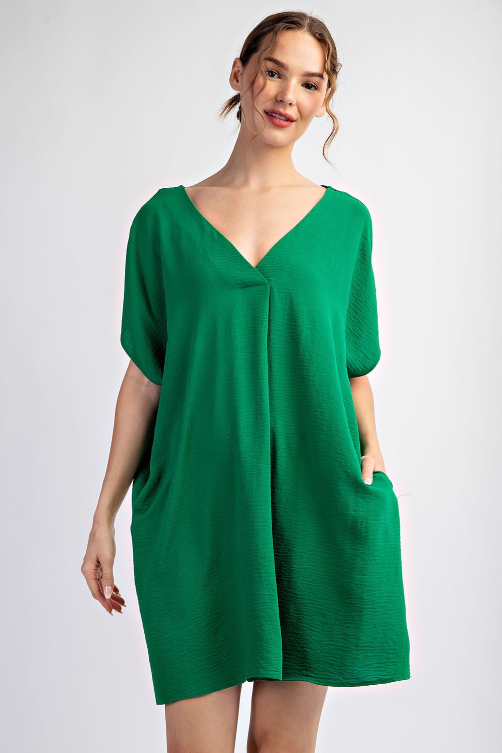 SOLID V NECK MINI DRESS