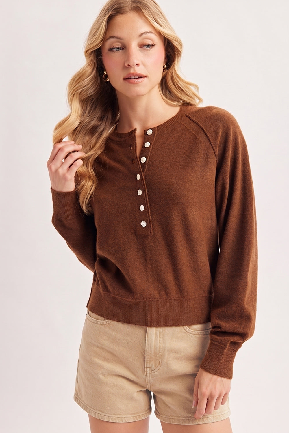 LONG SLEEVE HENLEY KNIT SWEATER