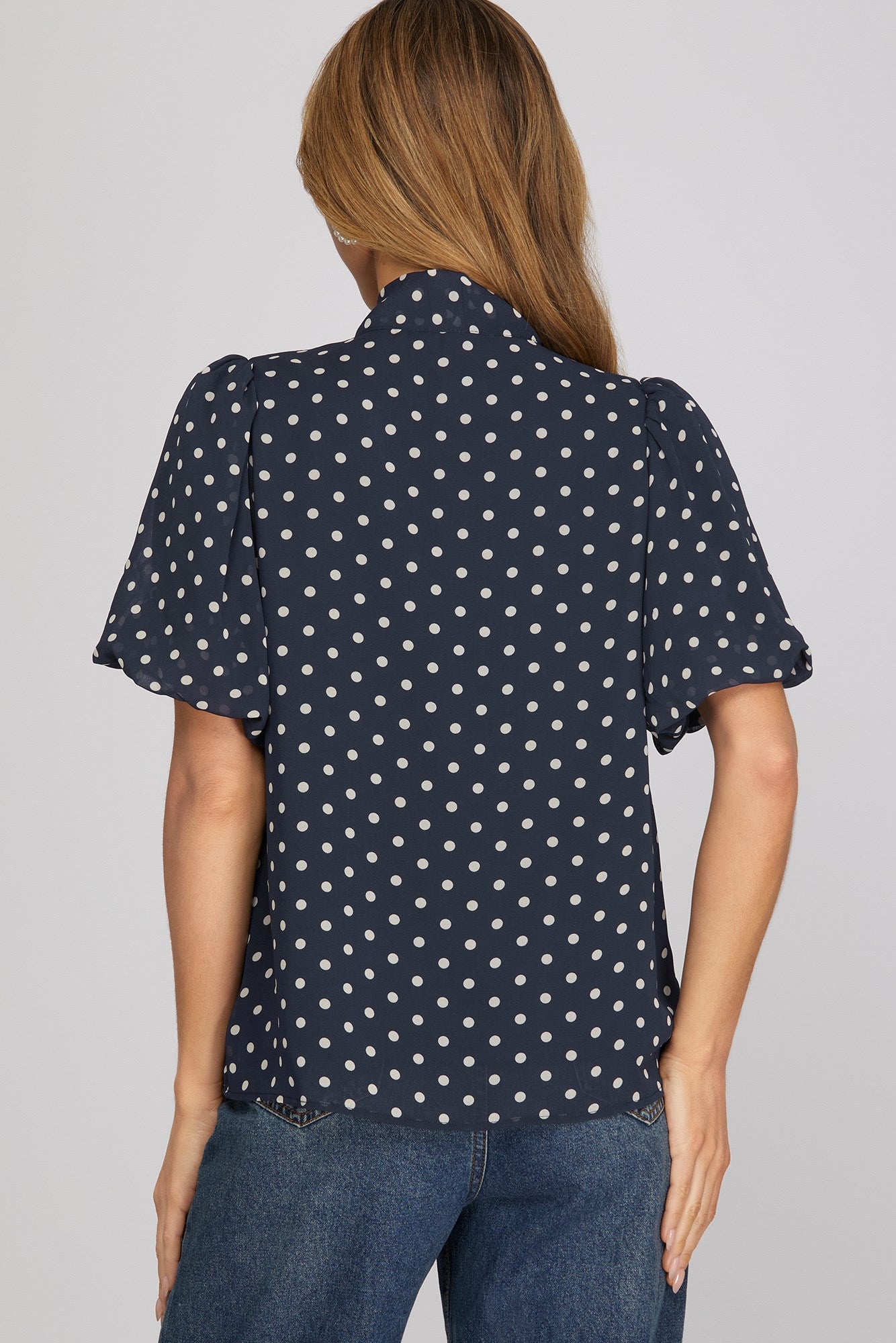 WOVEN POLKA DOT PRINT TOP