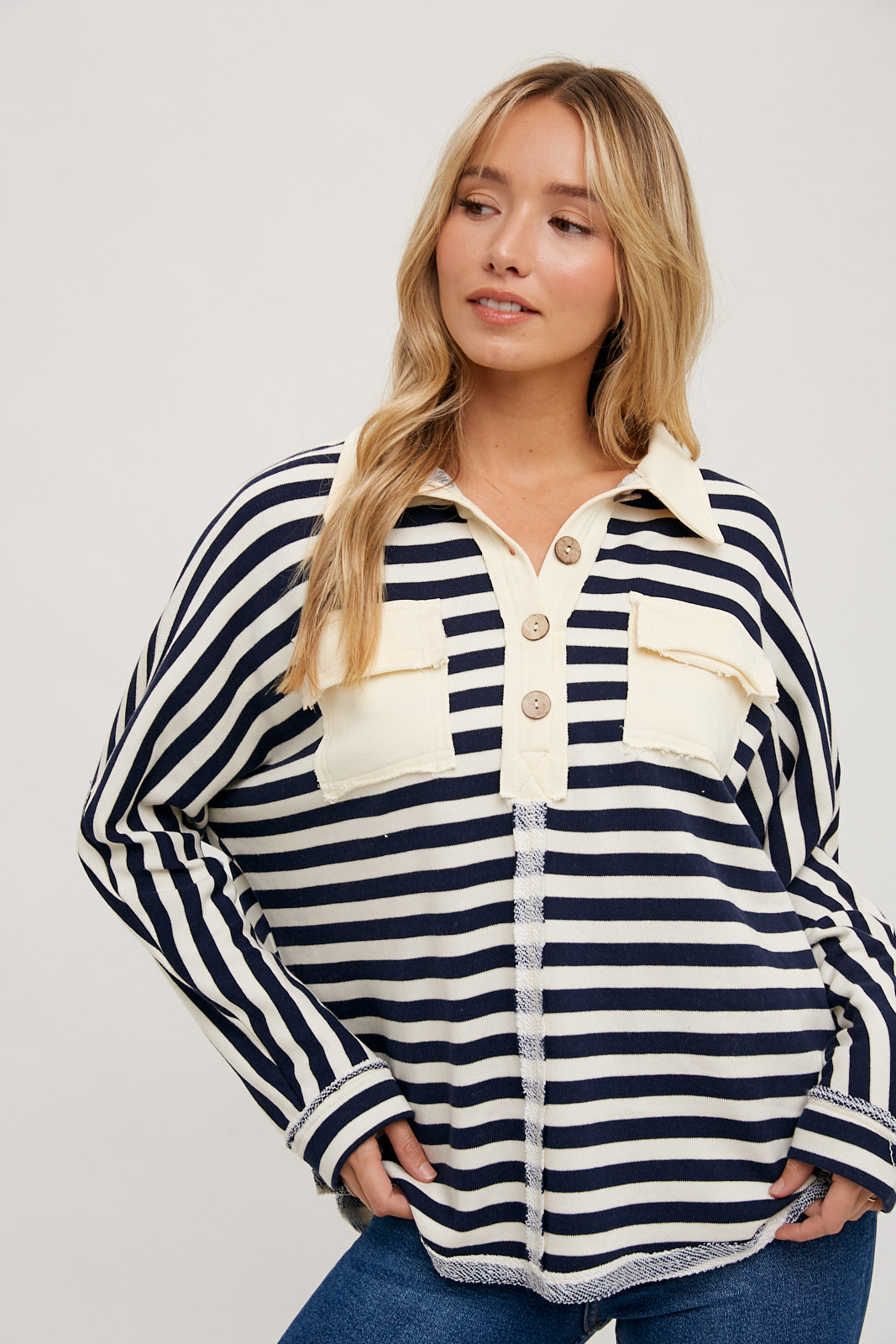 STRIPE DOLMAN KNIT TOP