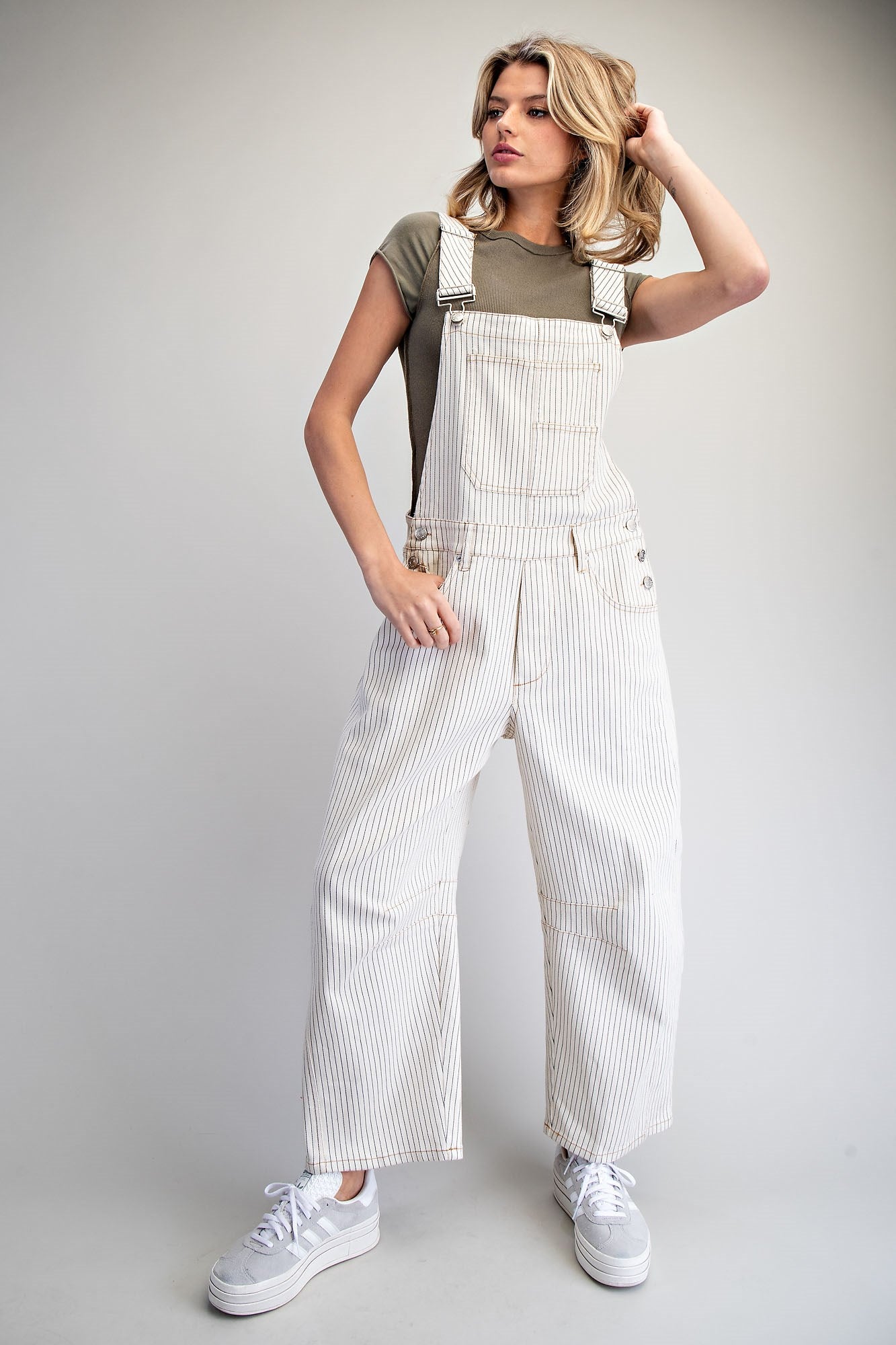 MINERAL WASHED STRIPED JUMPSUIT