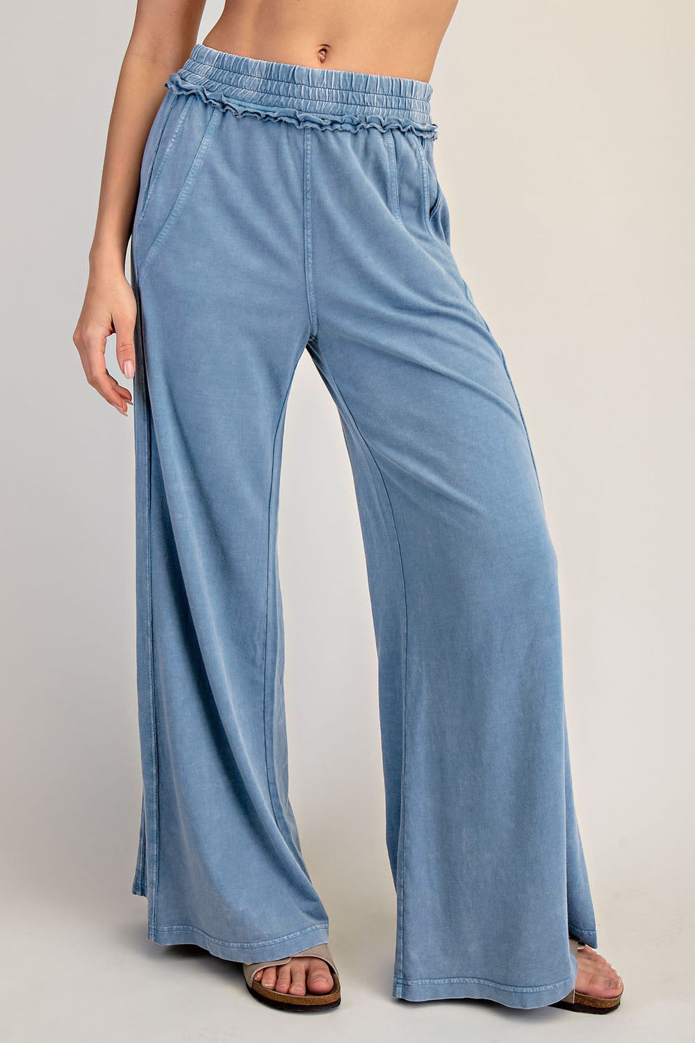 MINERAL WASHED TERRY BUTTER WIDE PANTS