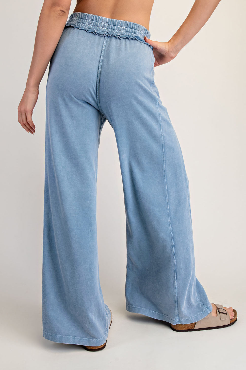 MINERAL WASHED TERRY BUTTER WIDE PANTS