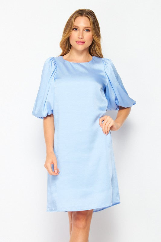 BALLOON SLEEVE SATIN MINI DRESS