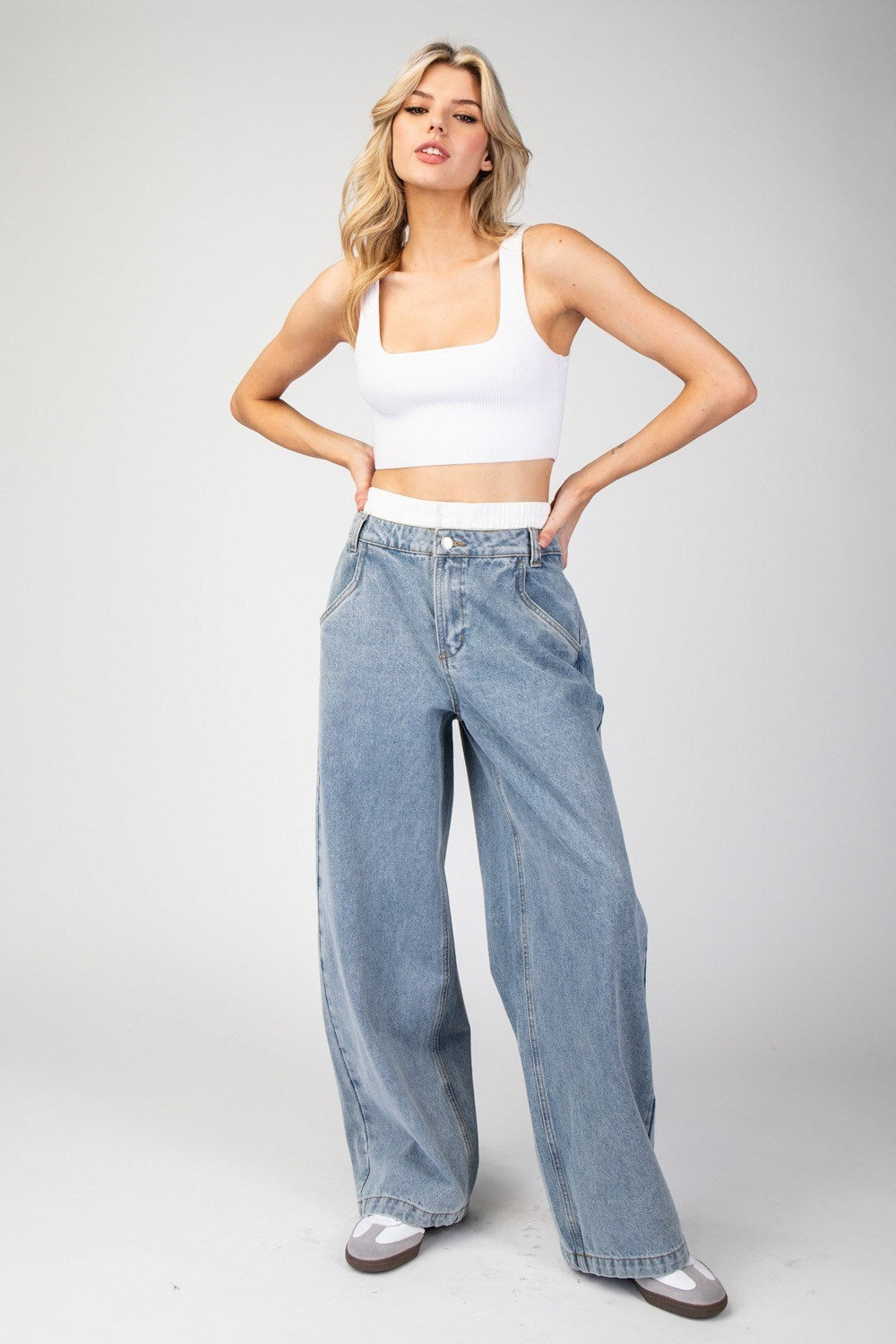 DOUBLE LAYER MINERAL WASHED JEANS