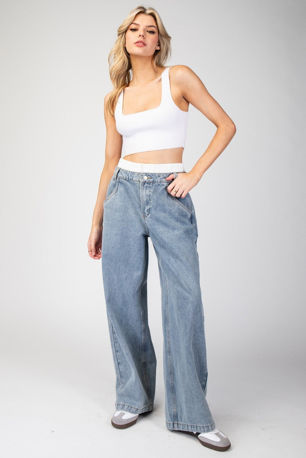 DOUBLE LAYER MINERAL WASHED JEANS