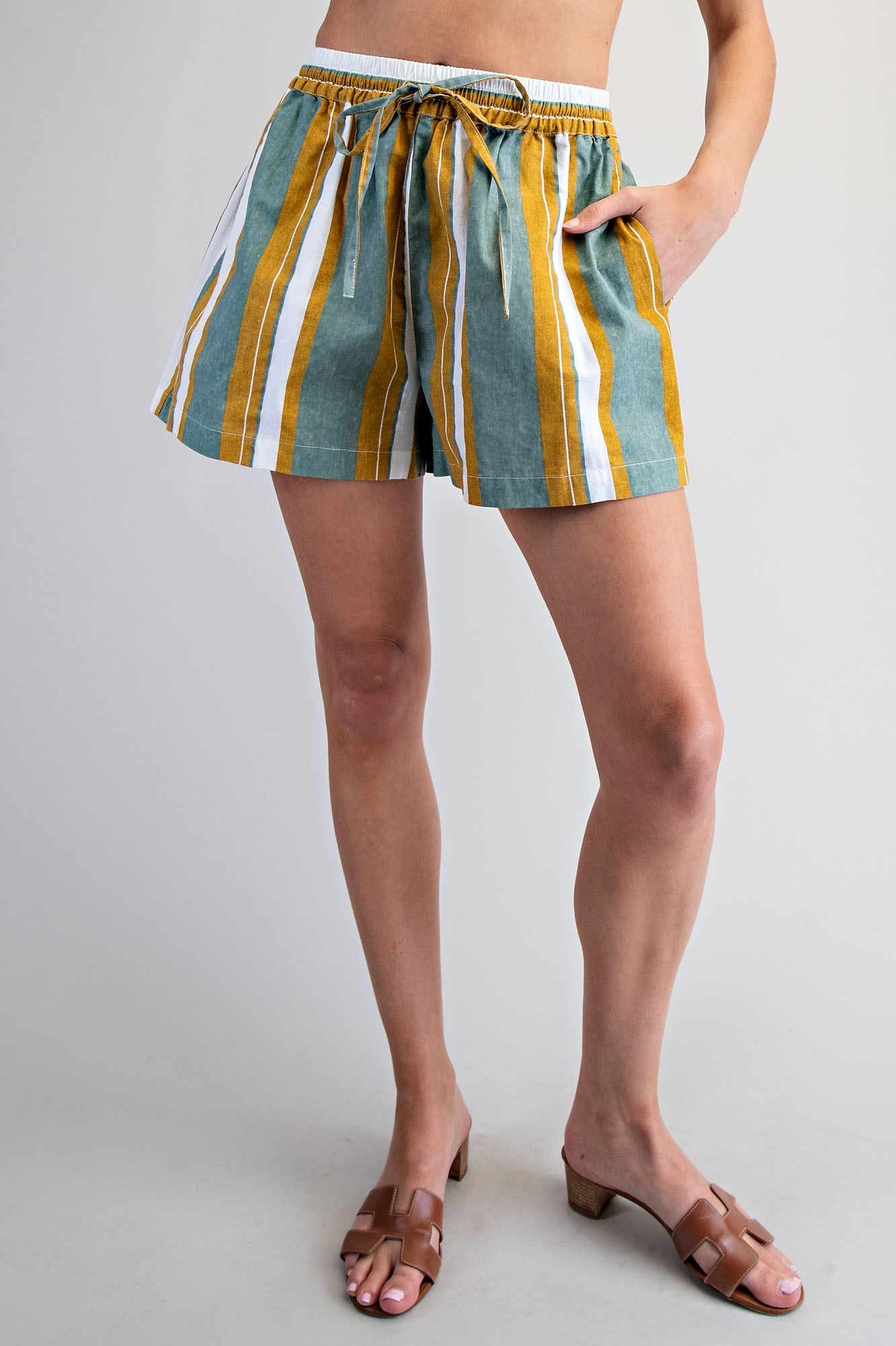 STRIPED ELASTIC WAIST SHORTS