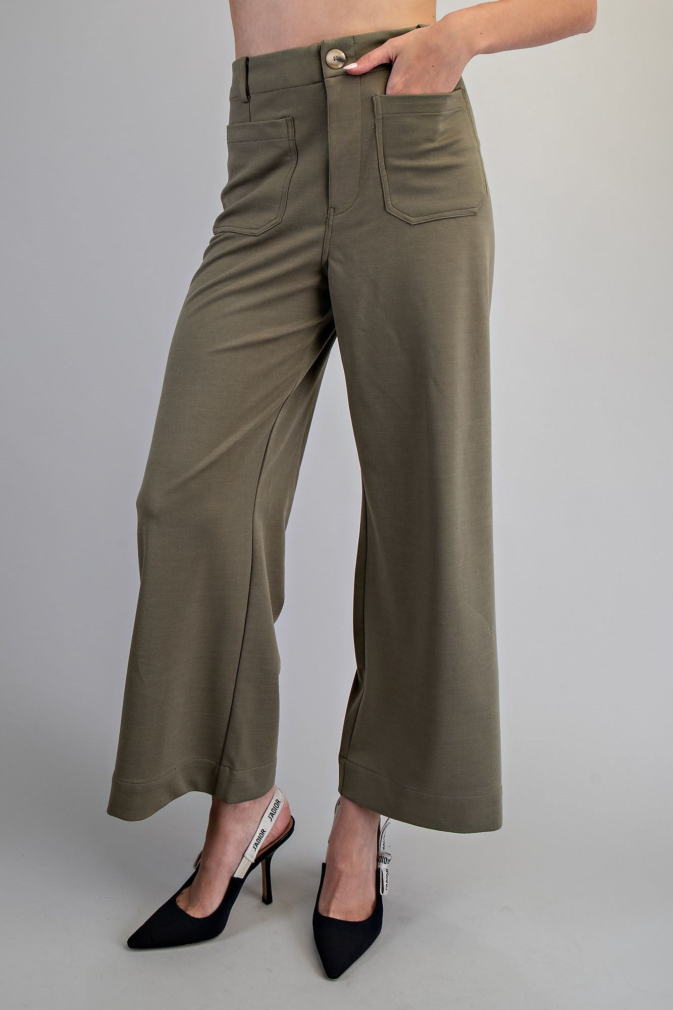 SOLID ZIPPER FRONT PANTS