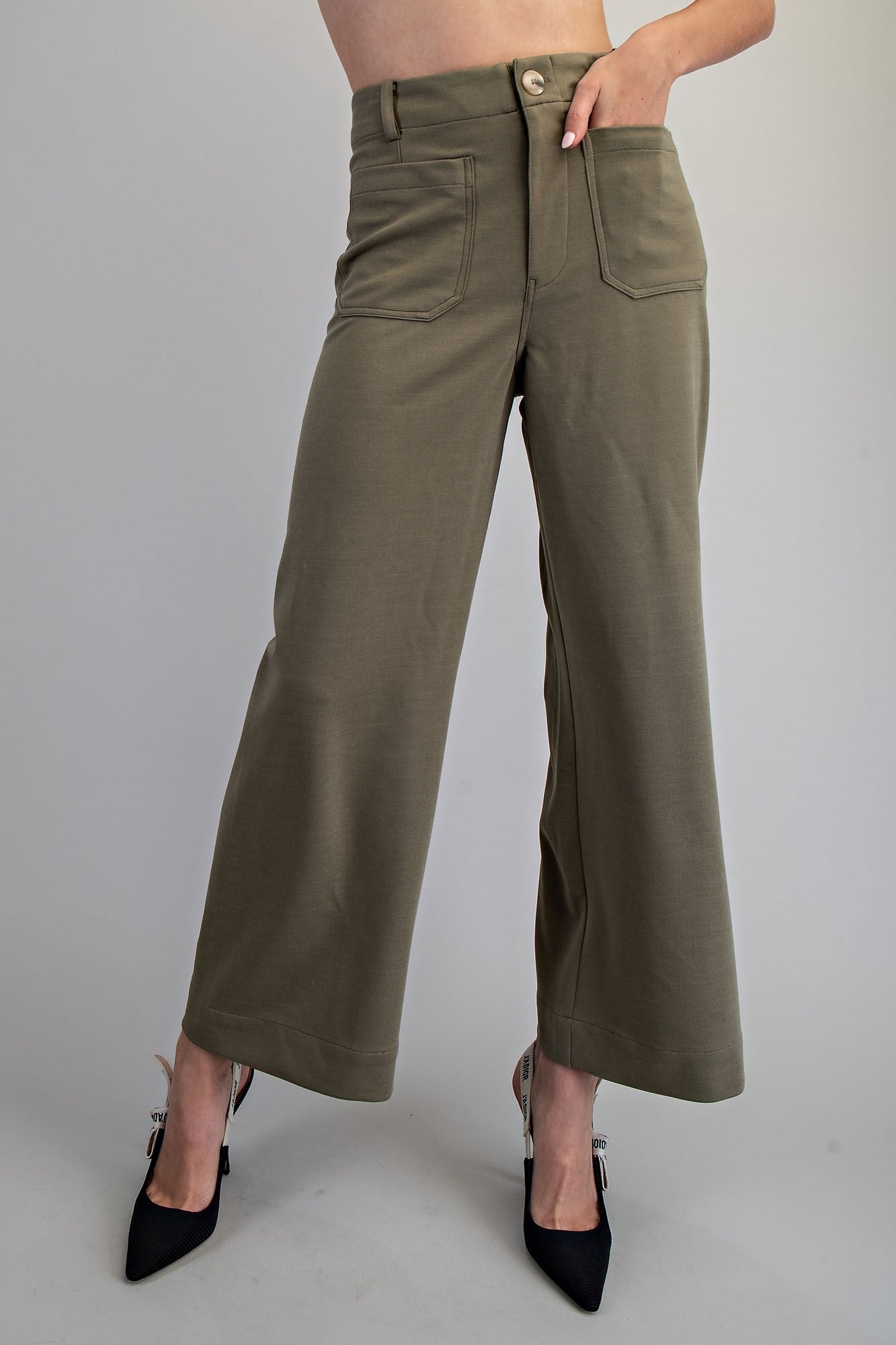 SOLID ZIPPER FRONT PANTS