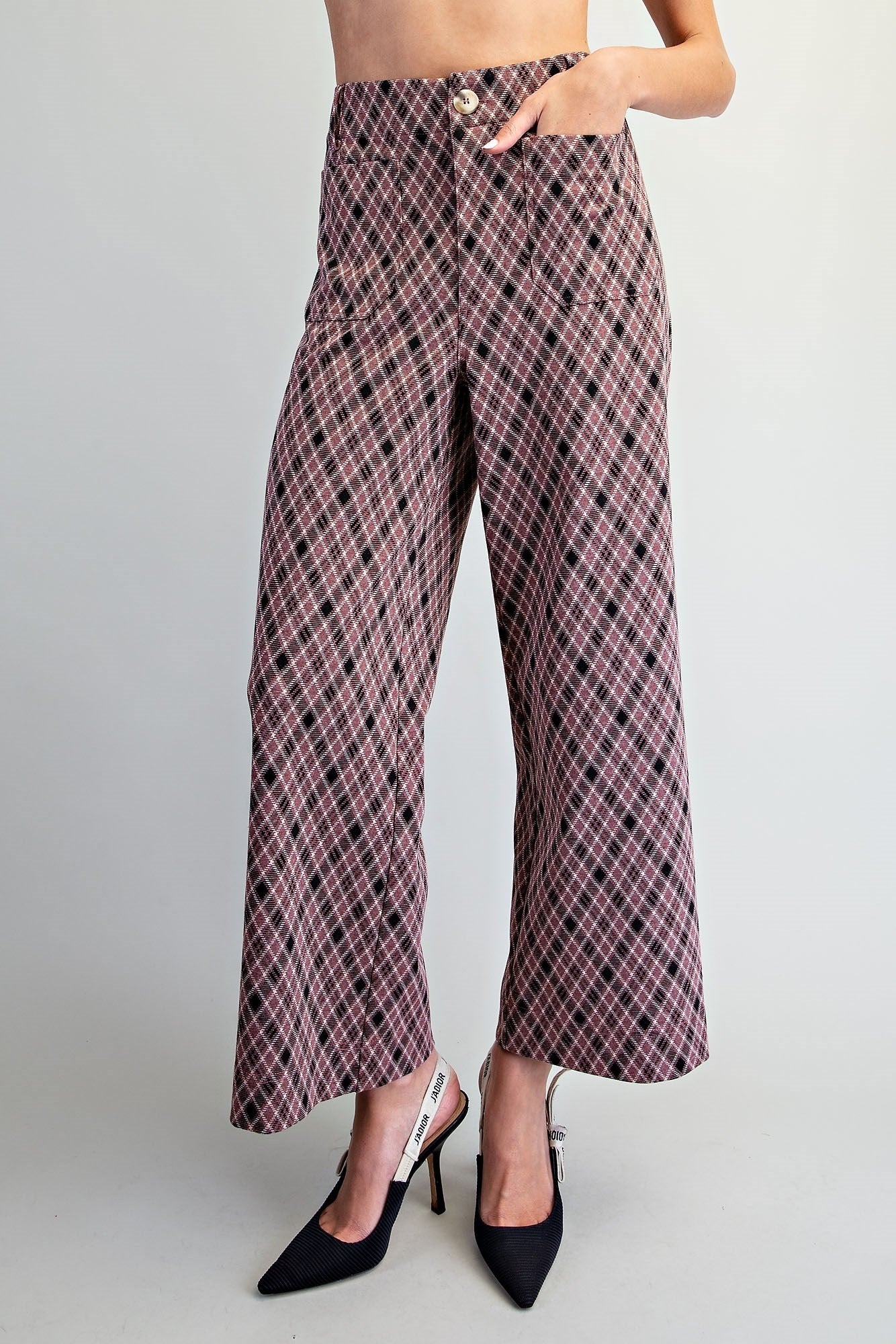 PLAID STRAIGHT LEG PANTS