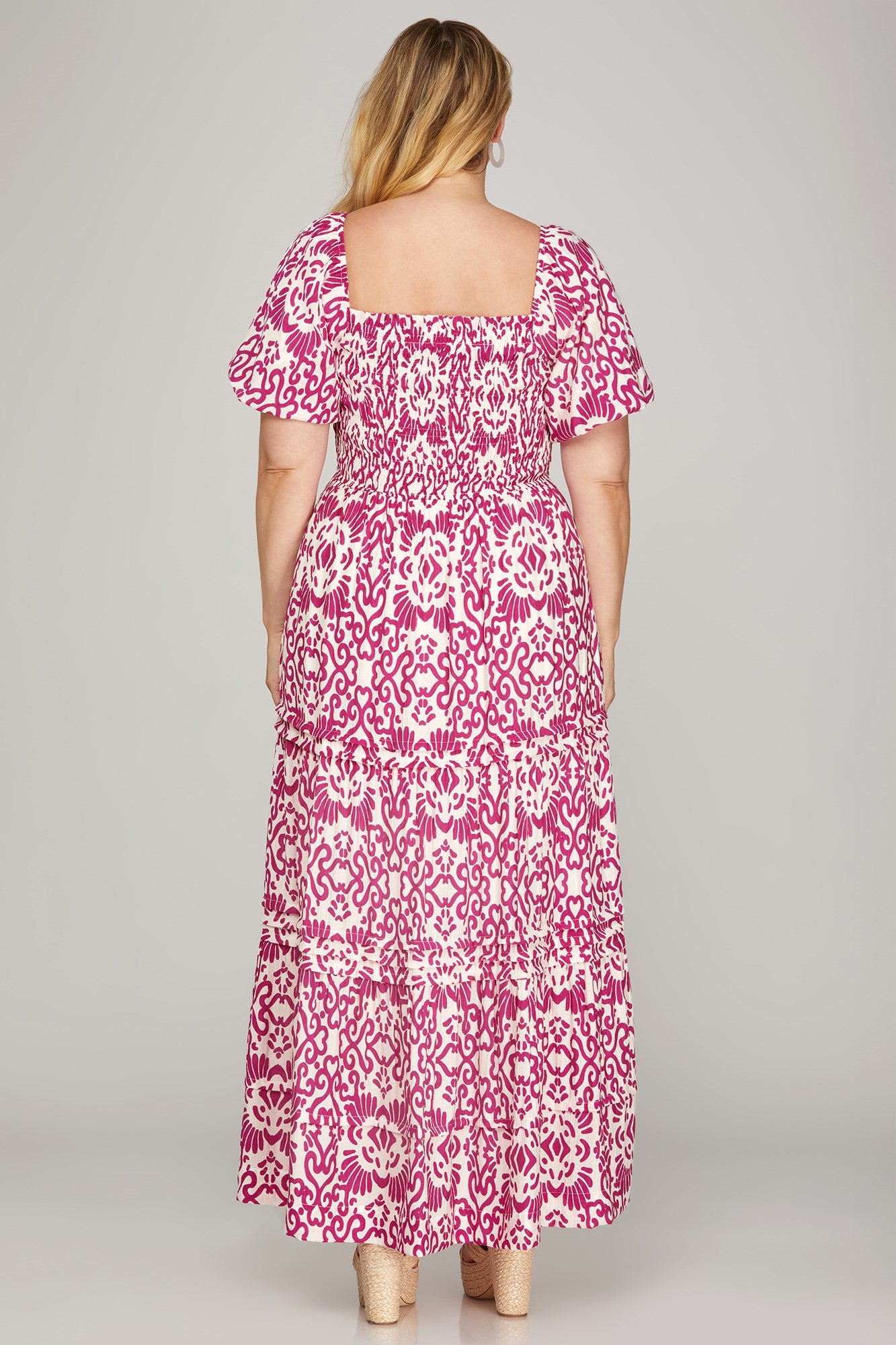 PLUS -  WOVEN PRINT MAXI DRESS