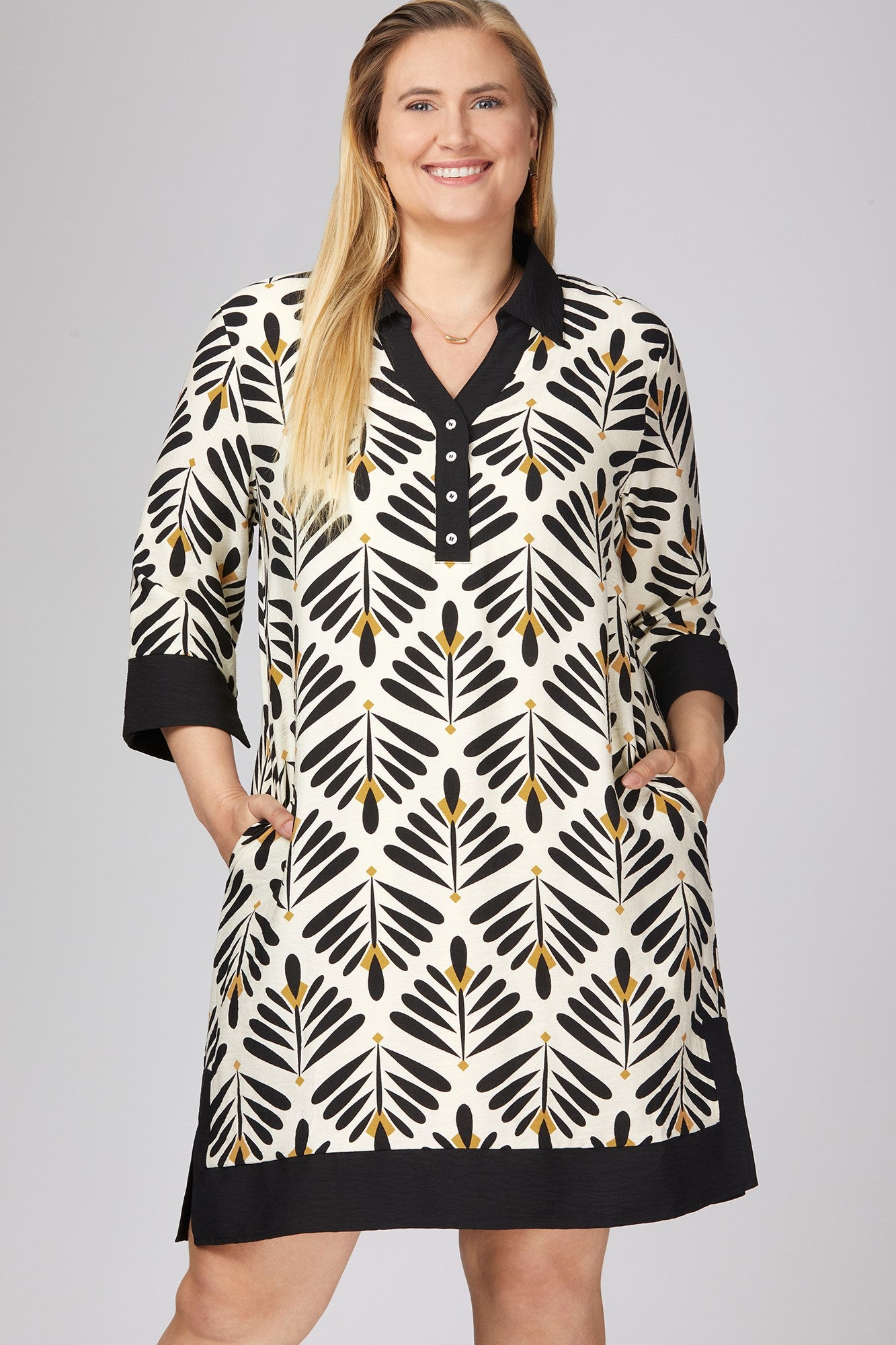 PLUS - HALF SLEEVE PRINTED MINI DRESS