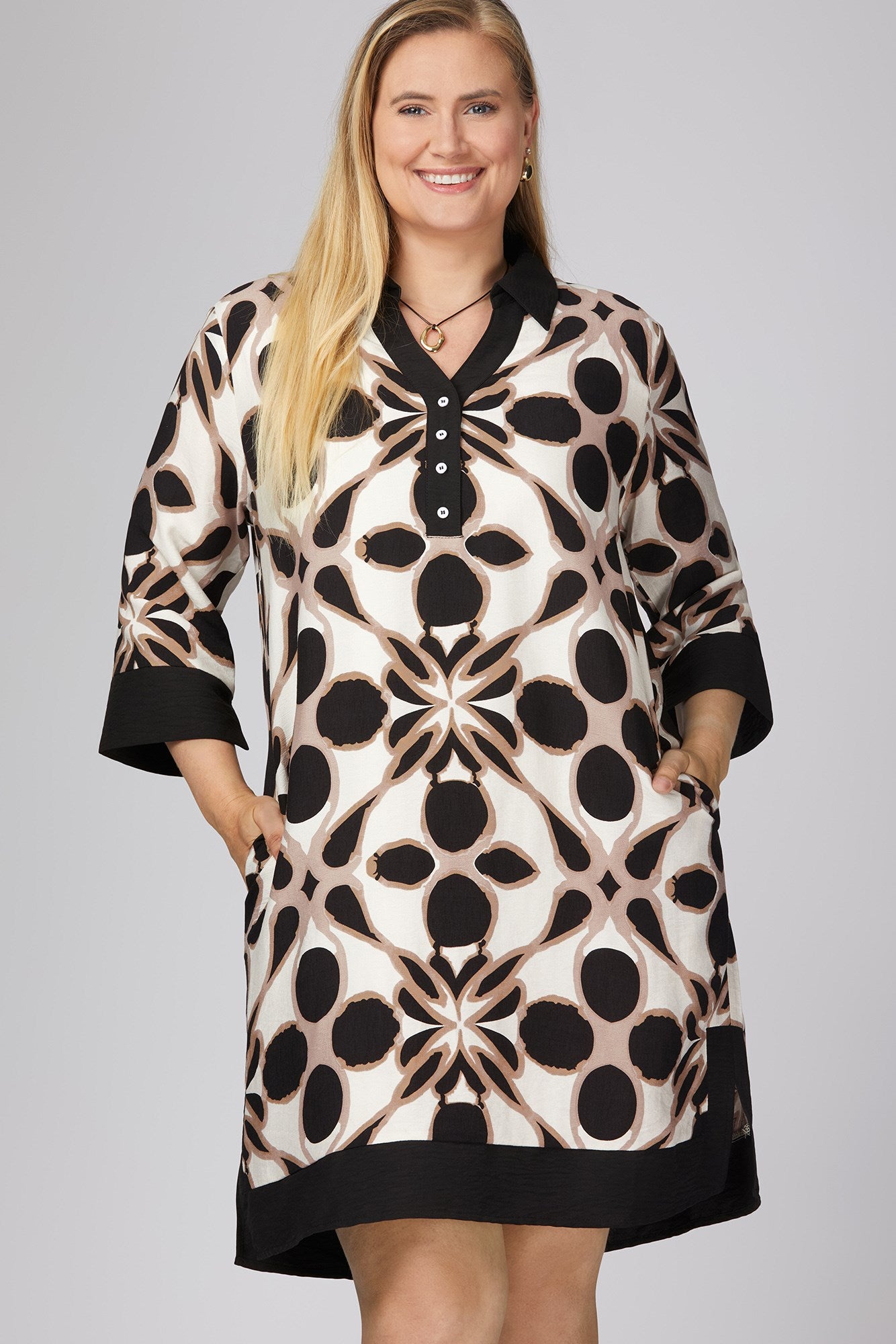 PLUS - HALF SLEEVE PRINTED MINI DRESS