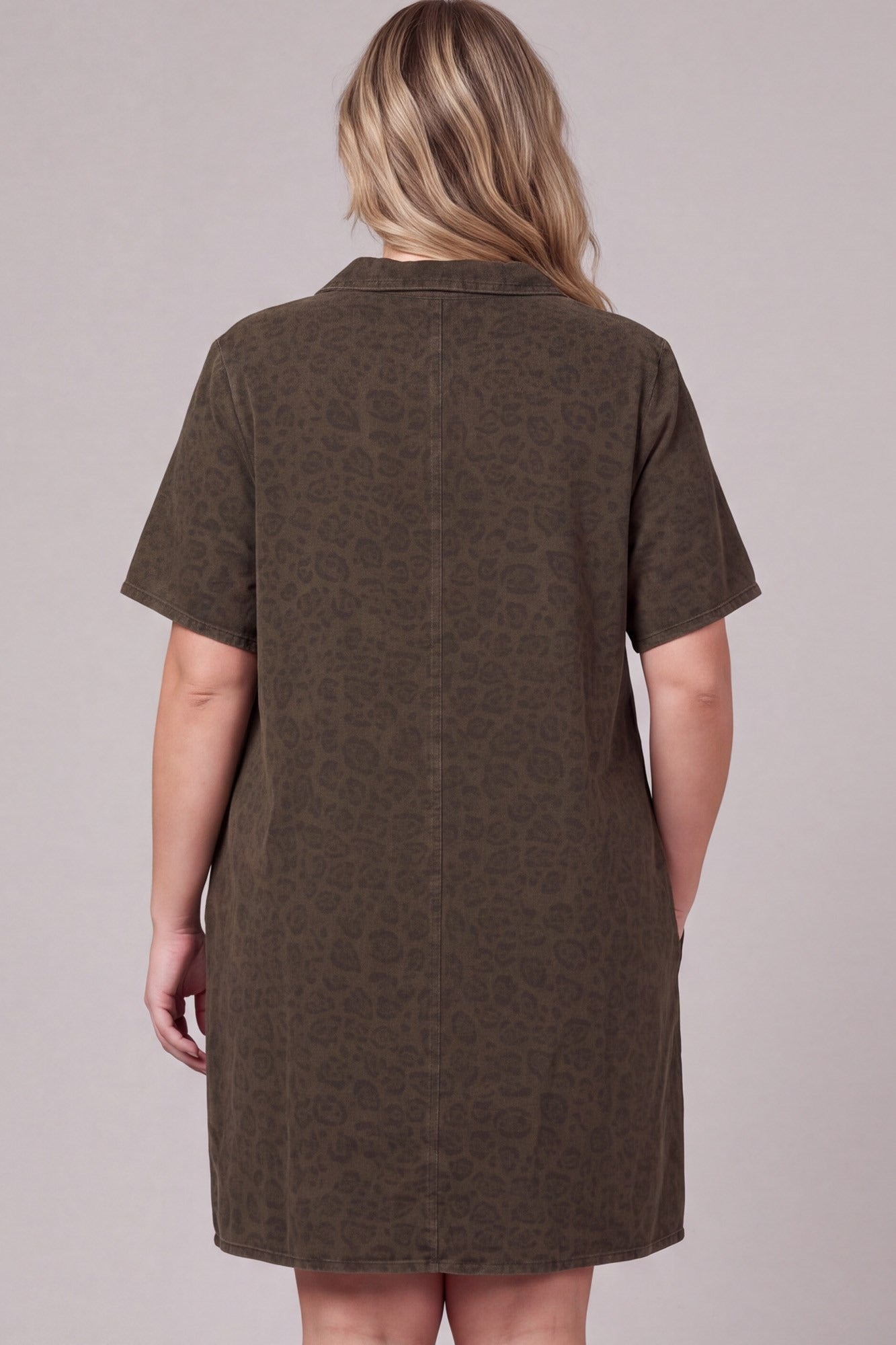 PLUS - WASHED ANIMAL PRINT COLLARED BUTTON DOWN DRESS