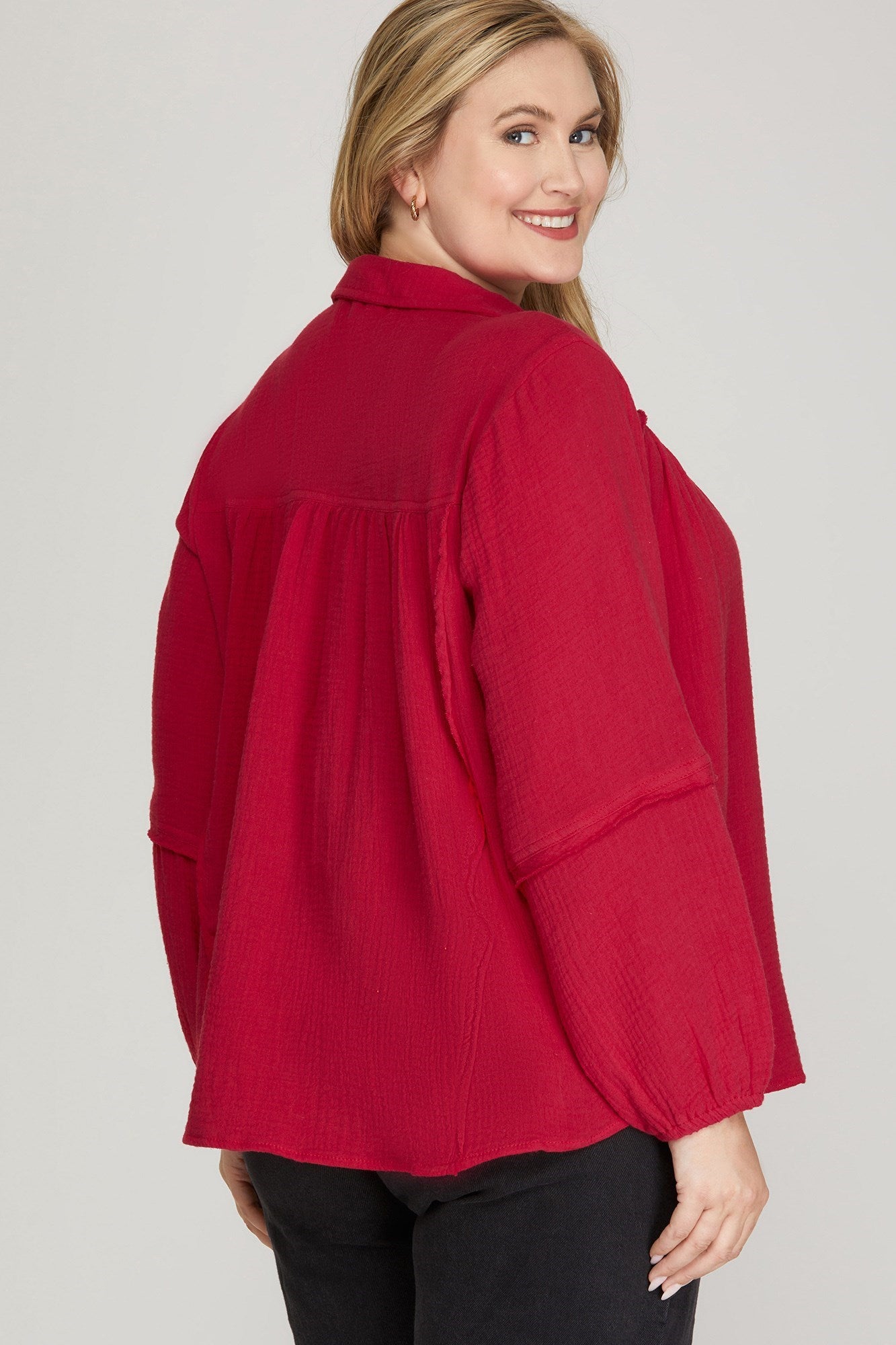 PLUS SEAM DETAIL V NECK COTTON TOP