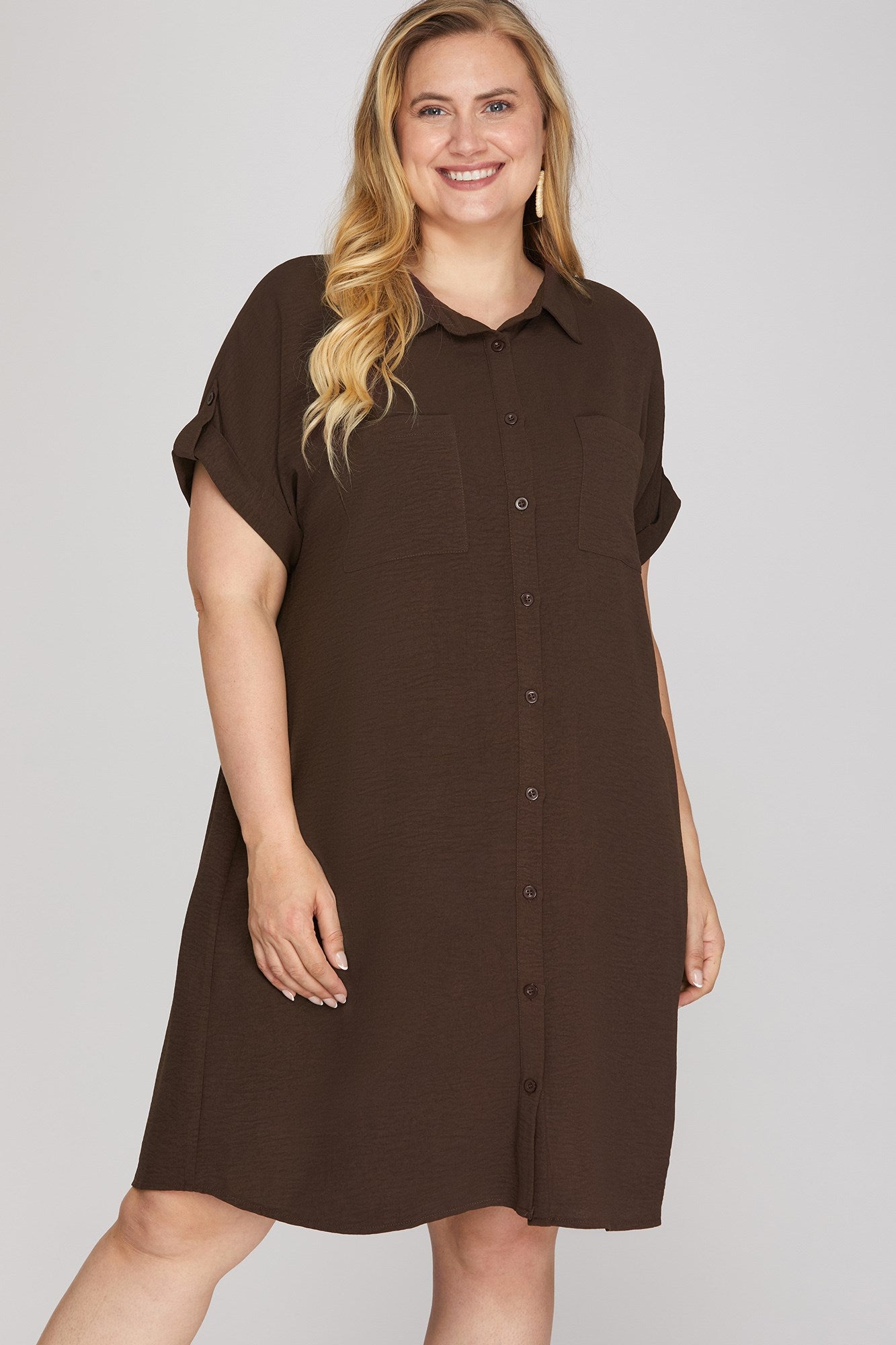 PLUS - BUTTON UP WOVEN SHIRT DRESS