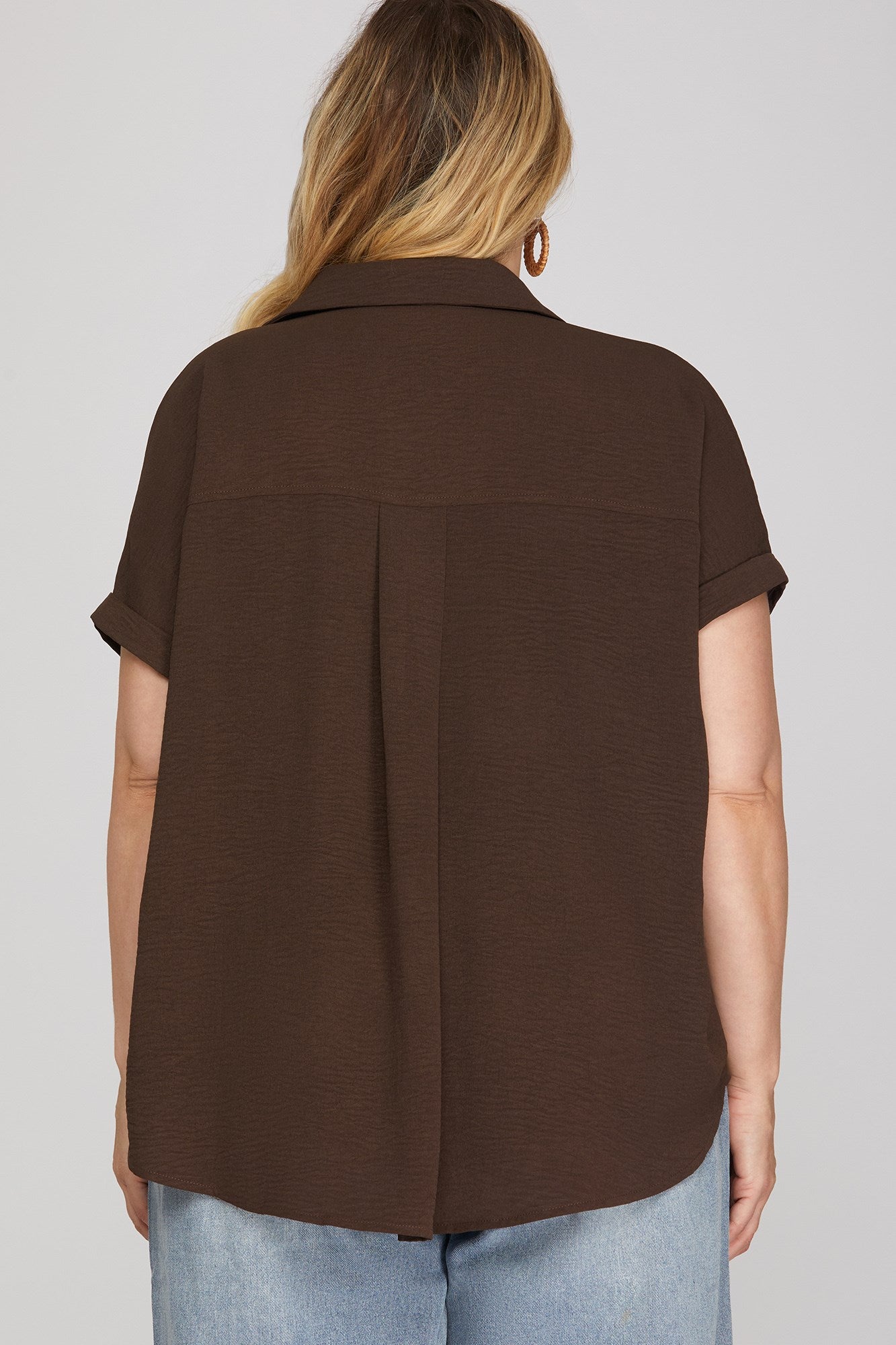 PLUS - COLLARED WOVEN SOLID TOP